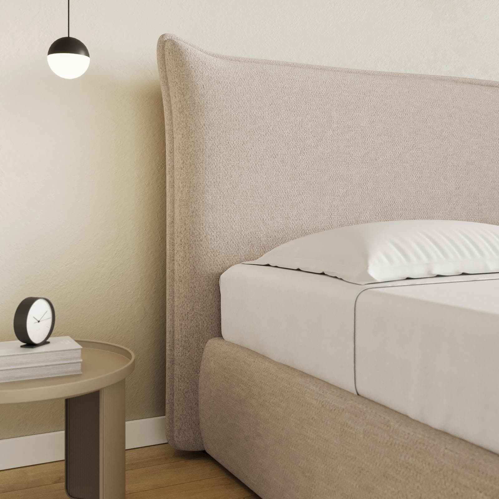 Letto matrimoniale contenitore 160x190 cm in tessuto effetto maglia beige - Salen