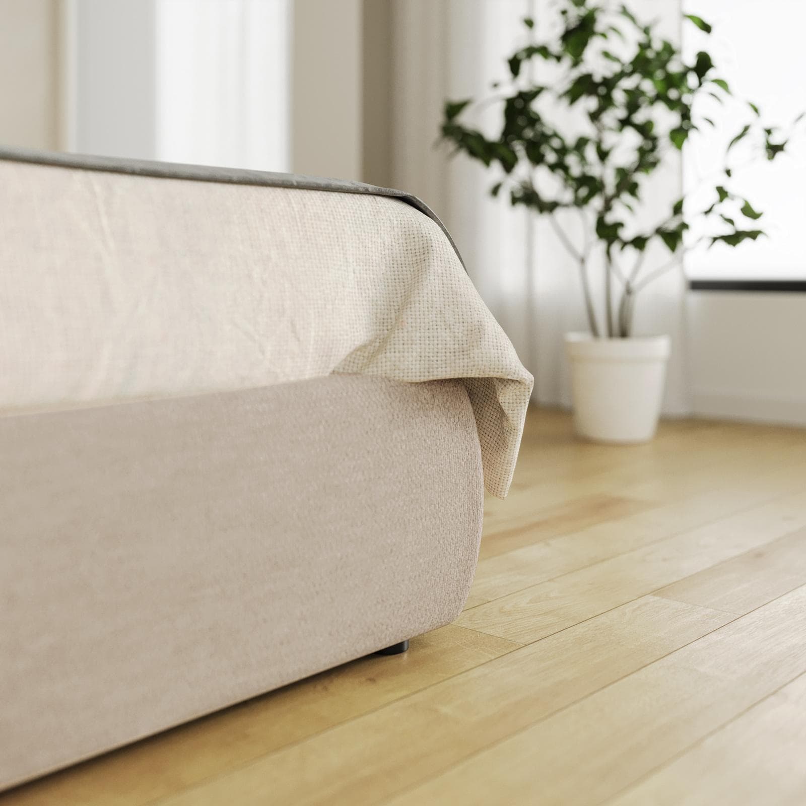 Letto matrimoniale contenitore 160x190 cm in tessuto effetto maglia beige - Salen