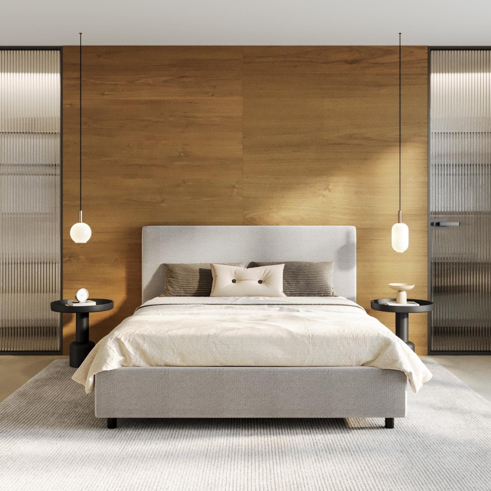 Letto matrimoniale contenitore 160x190 cm in tessuto effetto maglia ghiaccio sfoderabile - Hatfield