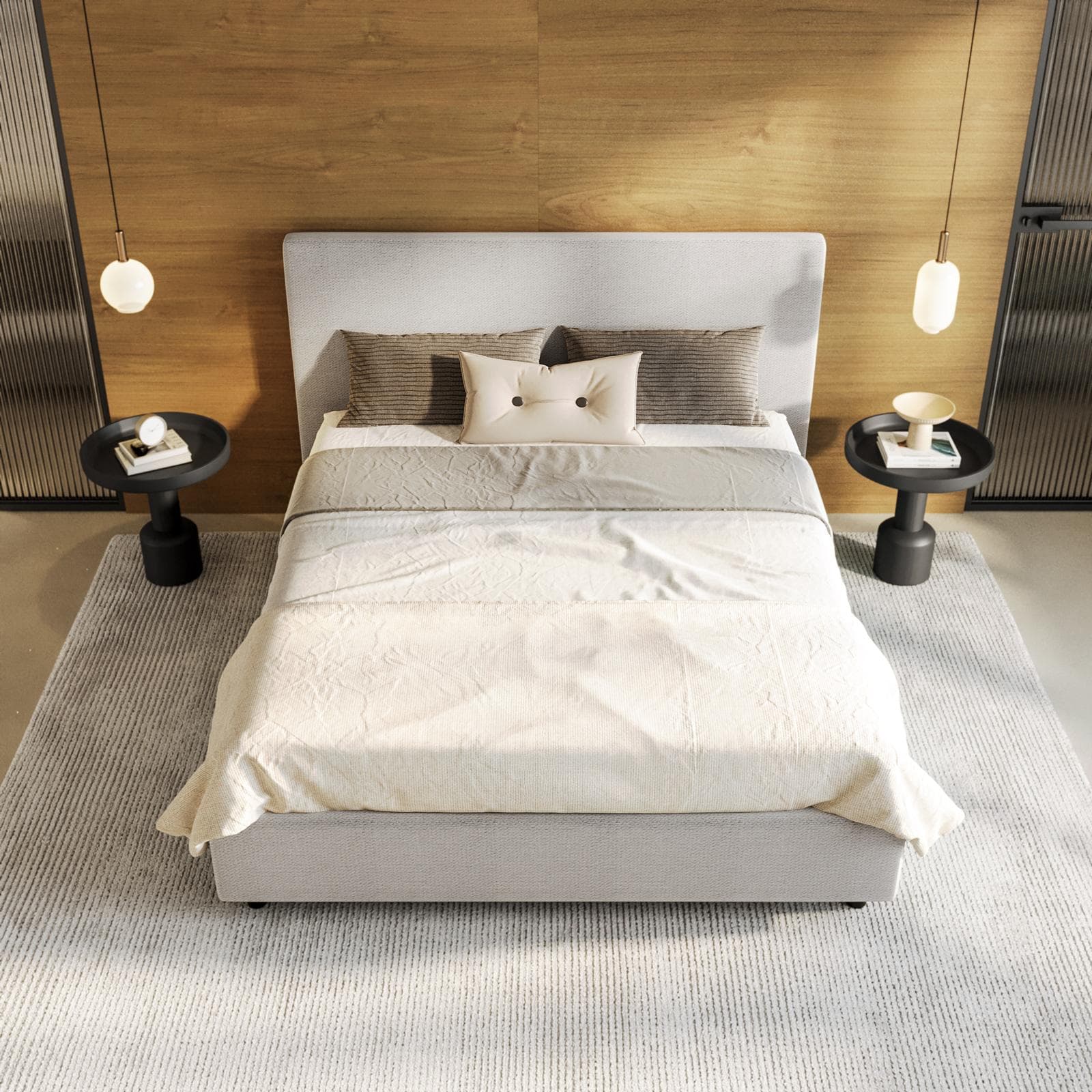Letto matrimoniale contenitore 160x190 cm in tessuto effetto maglia ghiaccio sfoderabile - Hatfield