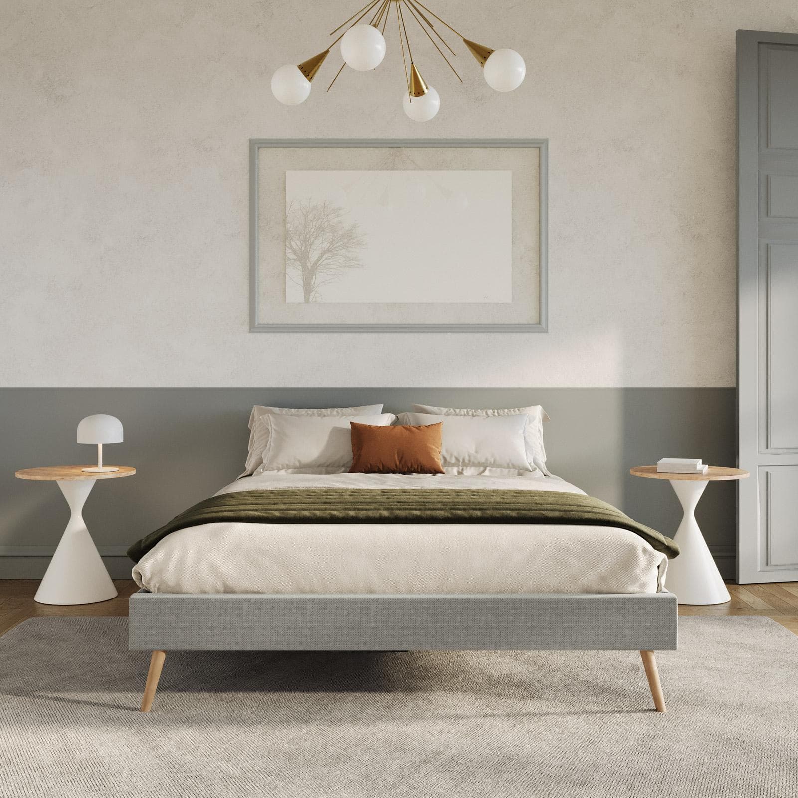 Letto matrimoniale sommier 160x200 cm in tessuto effetto maglia grigio chiaro - Anker