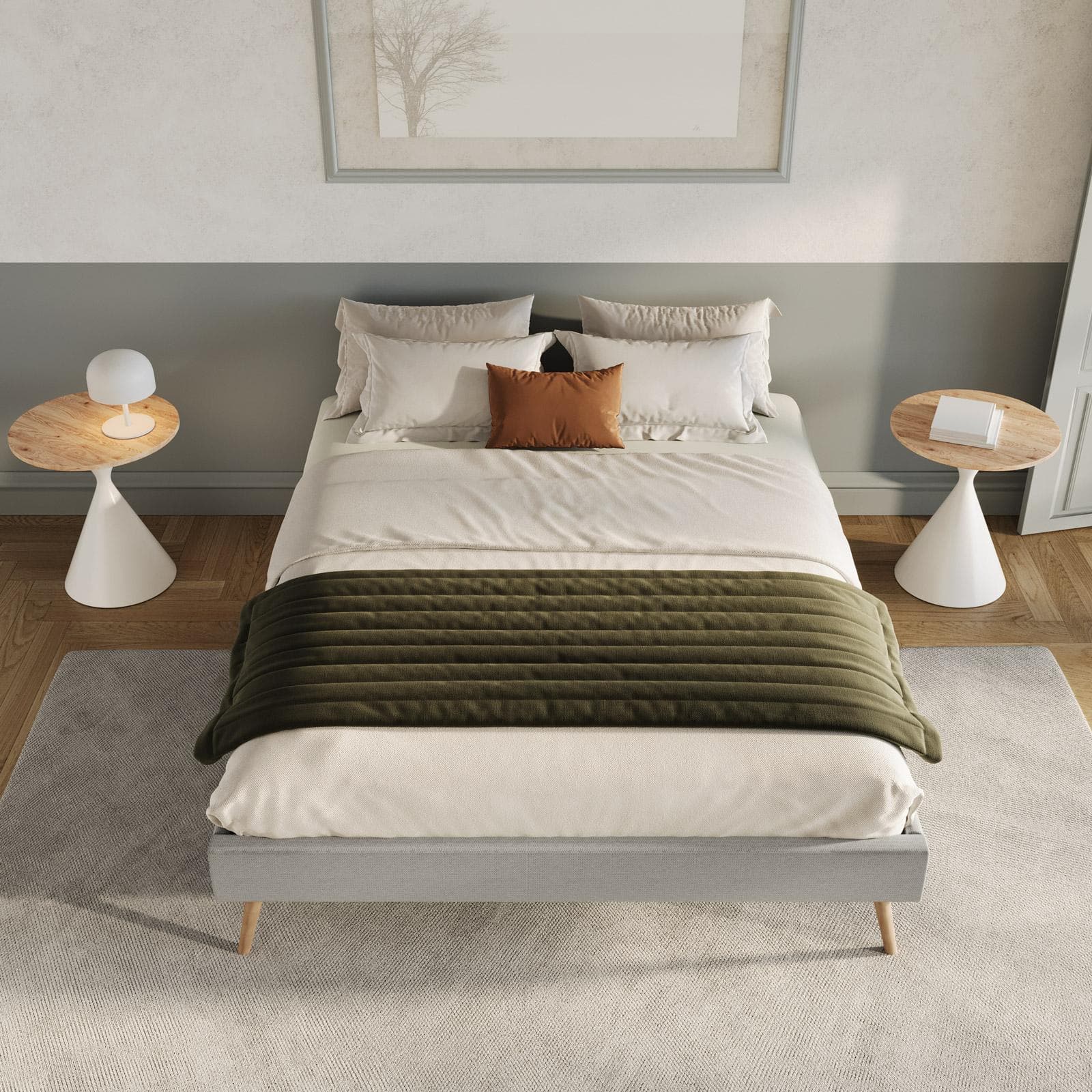 Letto matrimoniale sommier 160x200 cm in tessuto effetto maglia grigio chiaro - Anker