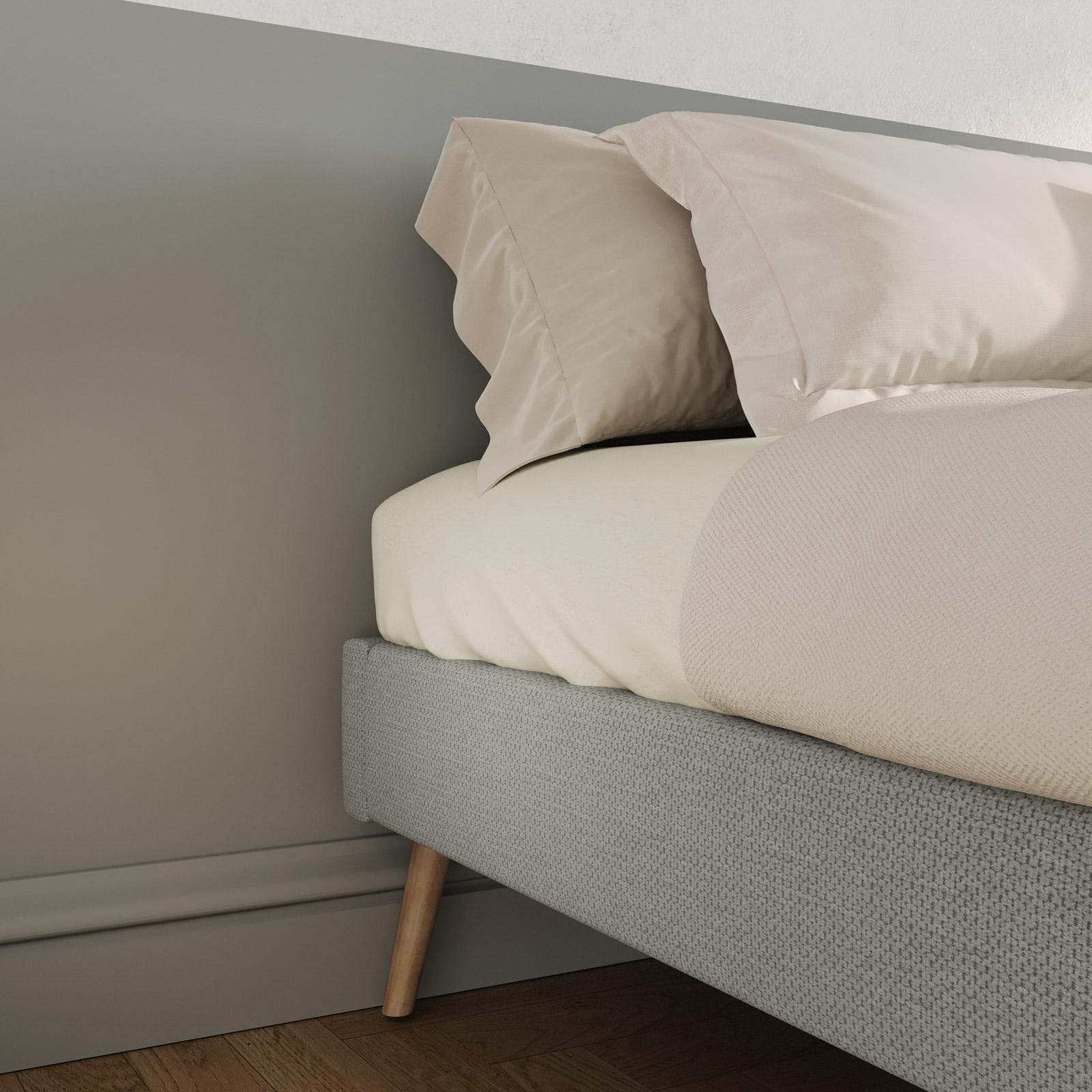 Letto matrimoniale sommier 160x200 cm in tessuto effetto maglia grigio chiaro - Anker