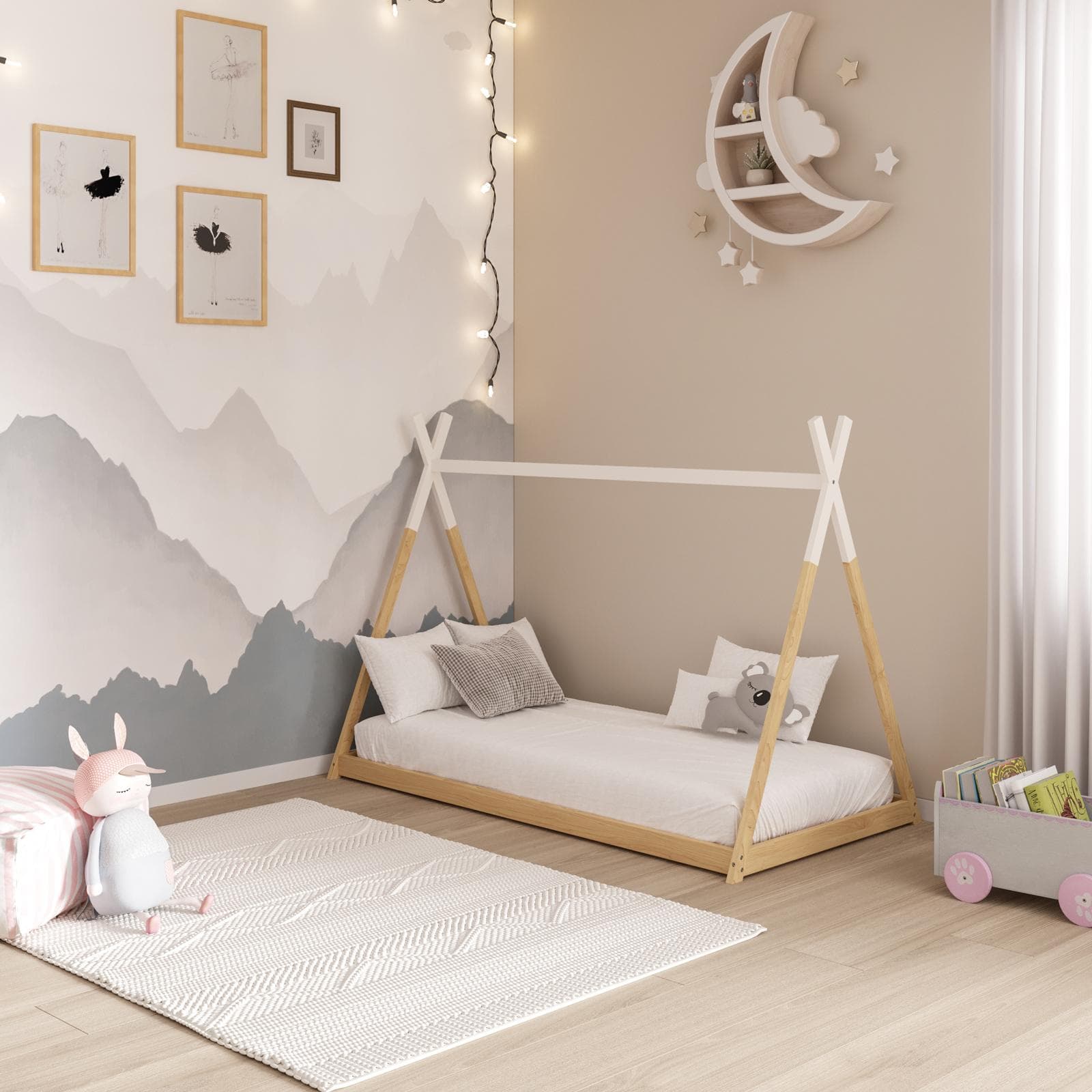 Letto per bambini 90x190 cm in legno bianco e naturale - Lollipop