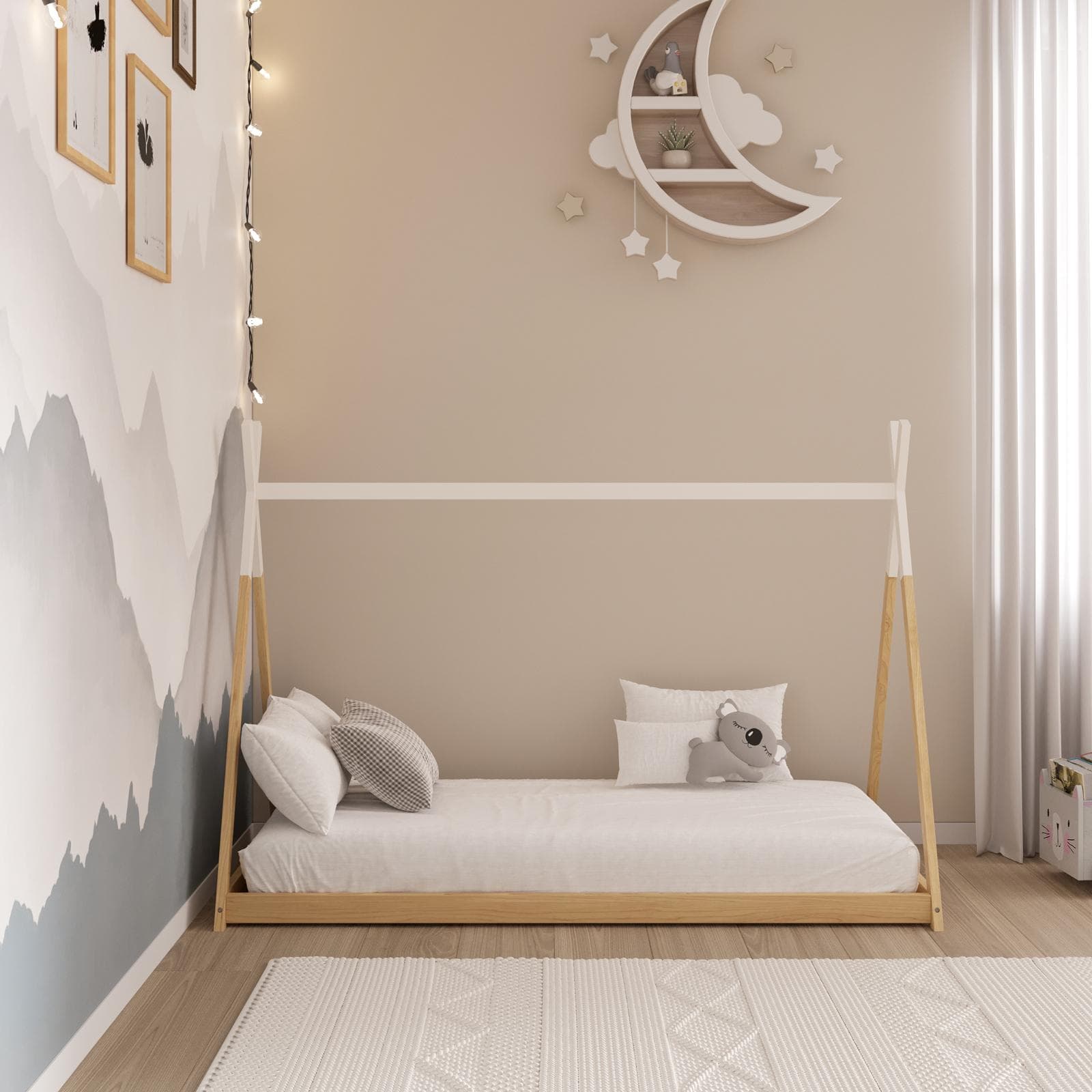 Letto per bambini 90x190 cm in legno bianco e naturale - Lollipop