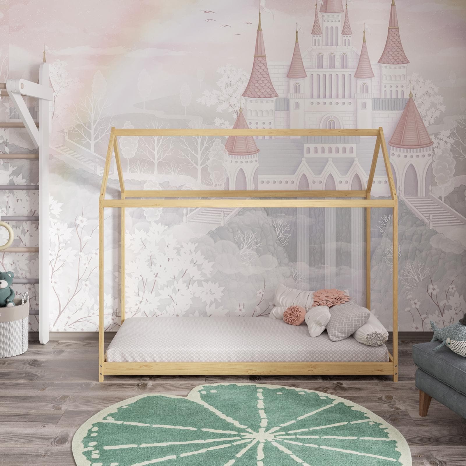 Letto per bambini 90x190 cm in legno naturale a forma di casetta - Lollipop