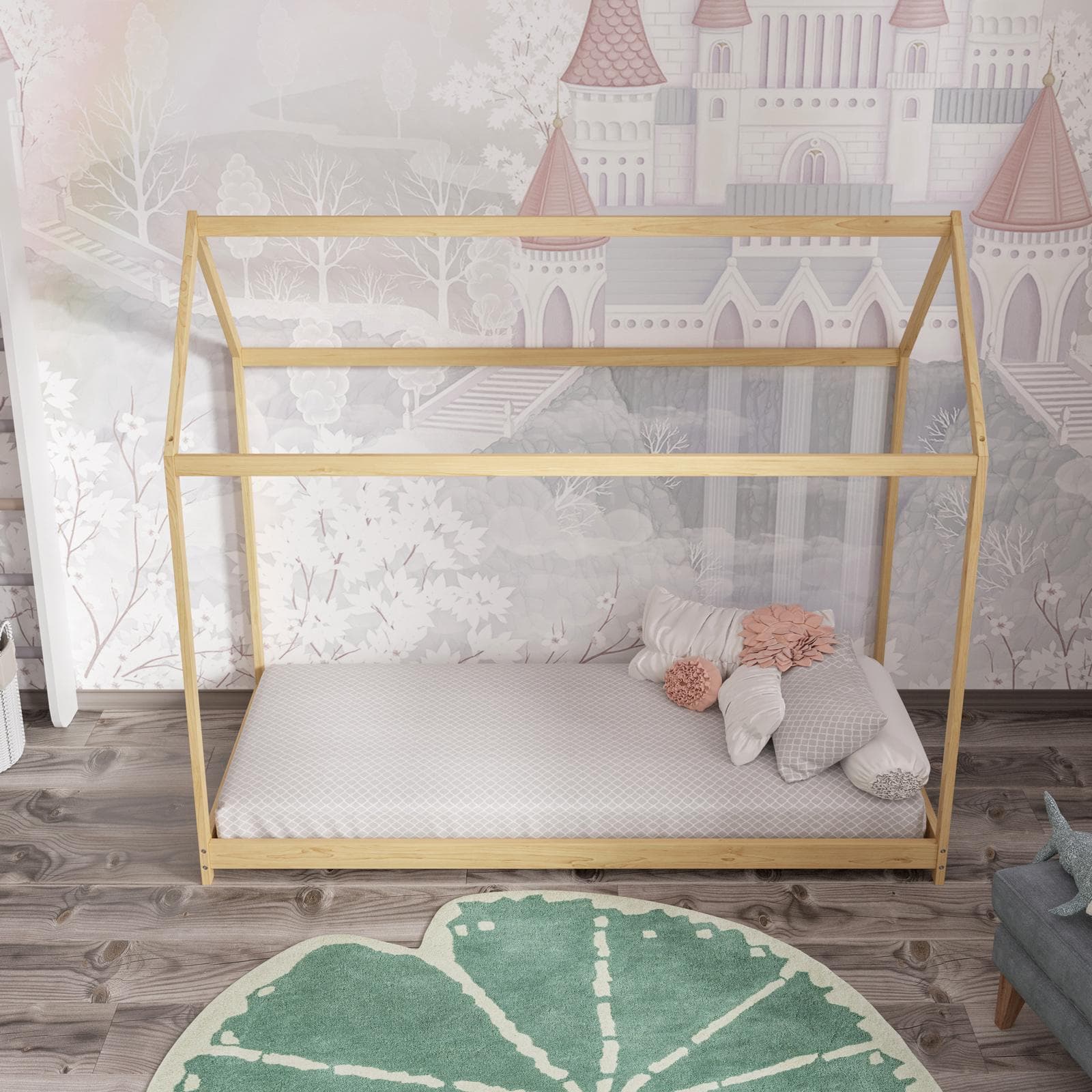 Letto per bambini 90x190 cm in legno naturale a forma di casetta - Lollipop