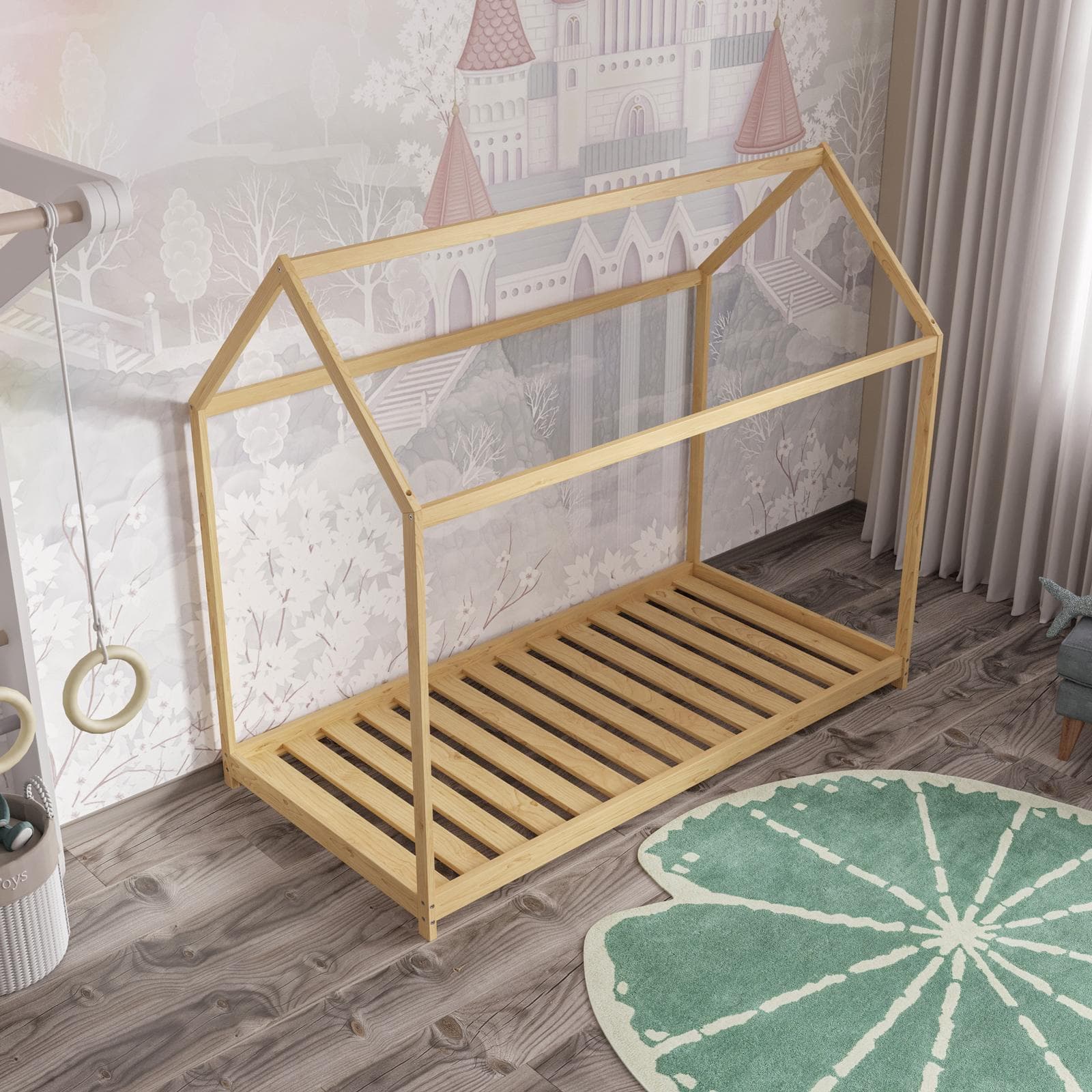 Letto per bambini 90x190 cm in legno naturale a forma di casetta - Lollipop