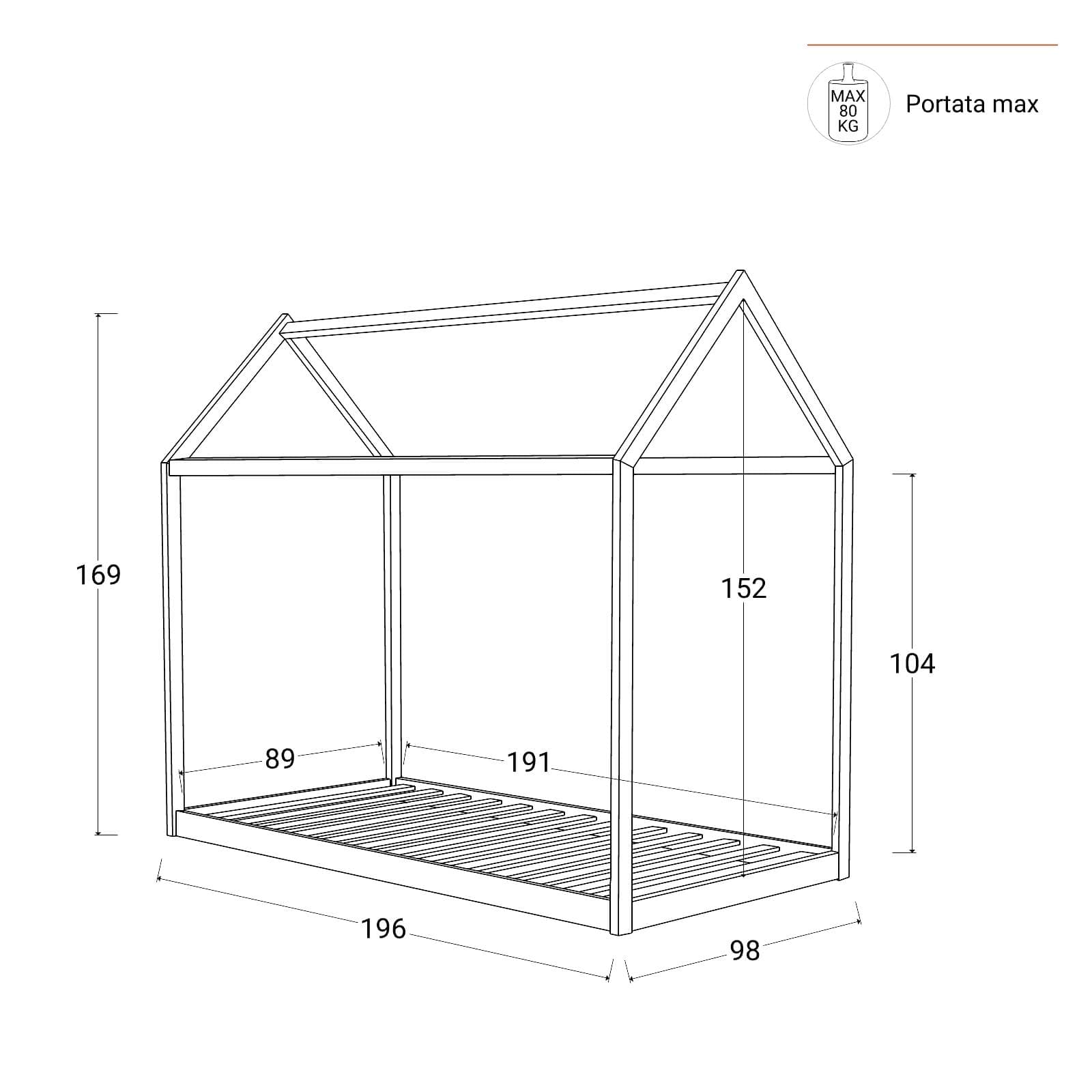 Letto per bambini 90x190 cm in legno naturale a forma di casetta - Lollipop
