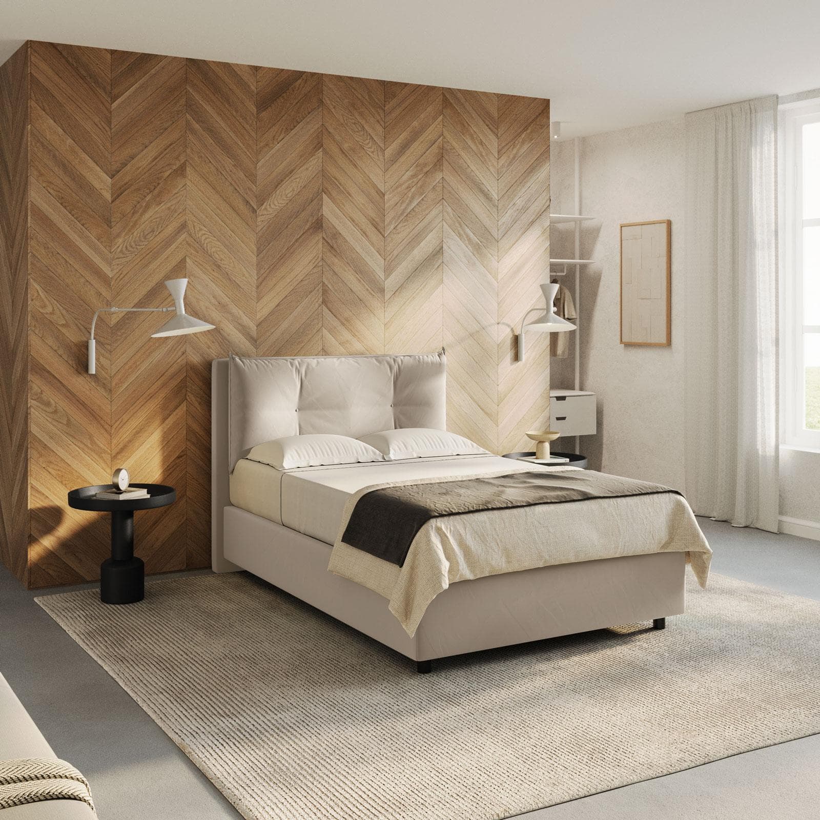 Letto piazza e mezza contenitore 120x190 cm in velluto beige sfoderabile - Priory