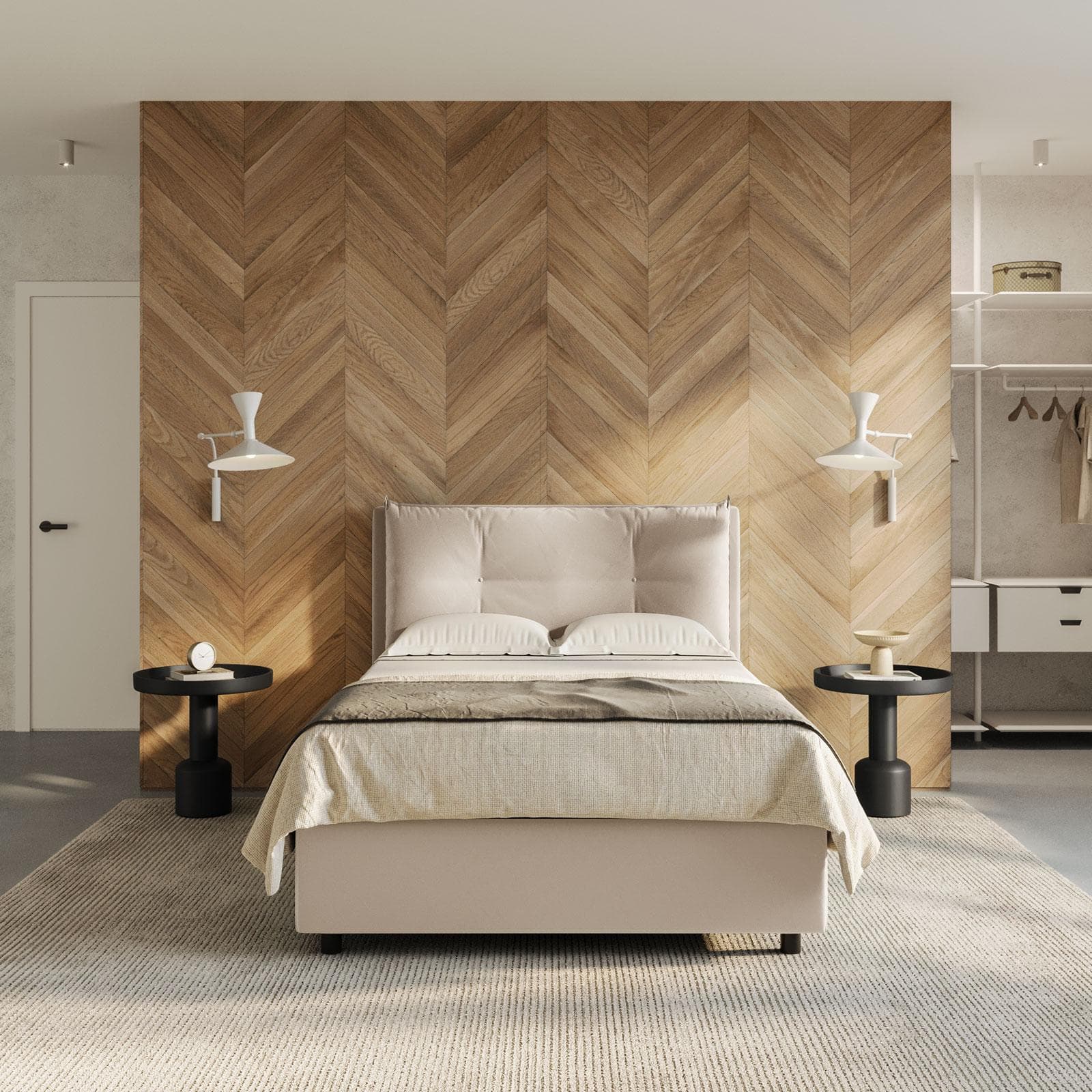 Letto piazza e mezza contenitore 120x190 cm in velluto beige sfoderabile - Priory