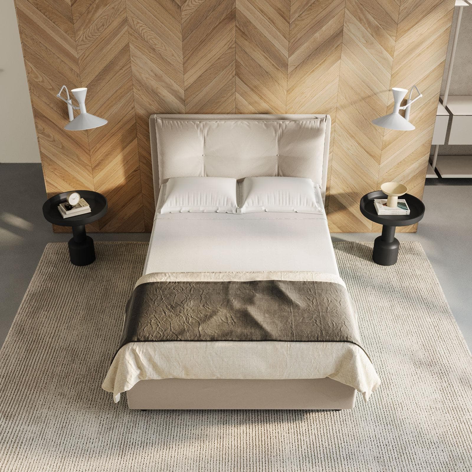 Letto piazza e mezza contenitore 120x190 cm in velluto beige sfoderabile - Priory