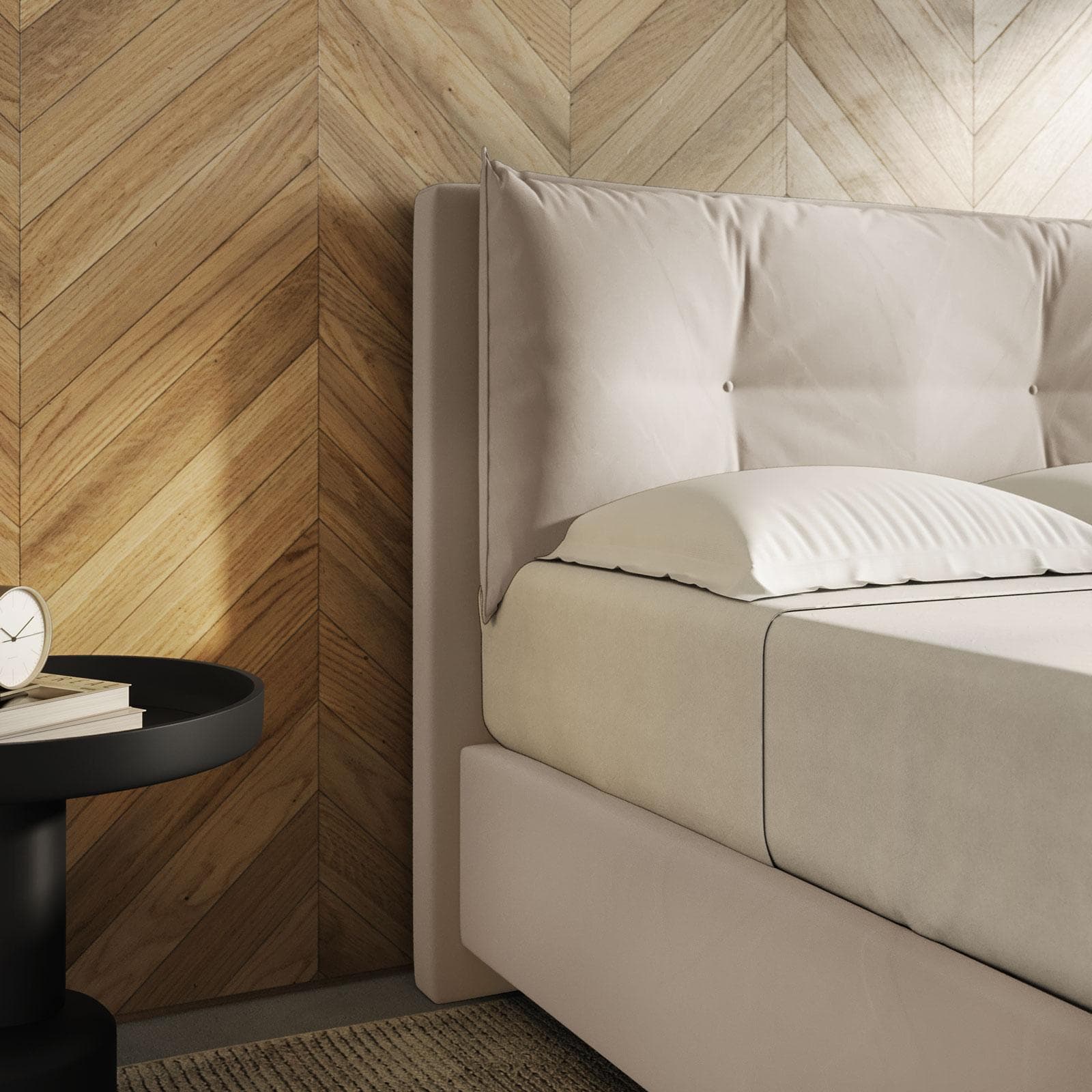 Letto piazza e mezza contenitore 120x190 cm in velluto beige sfoderabile - Priory
