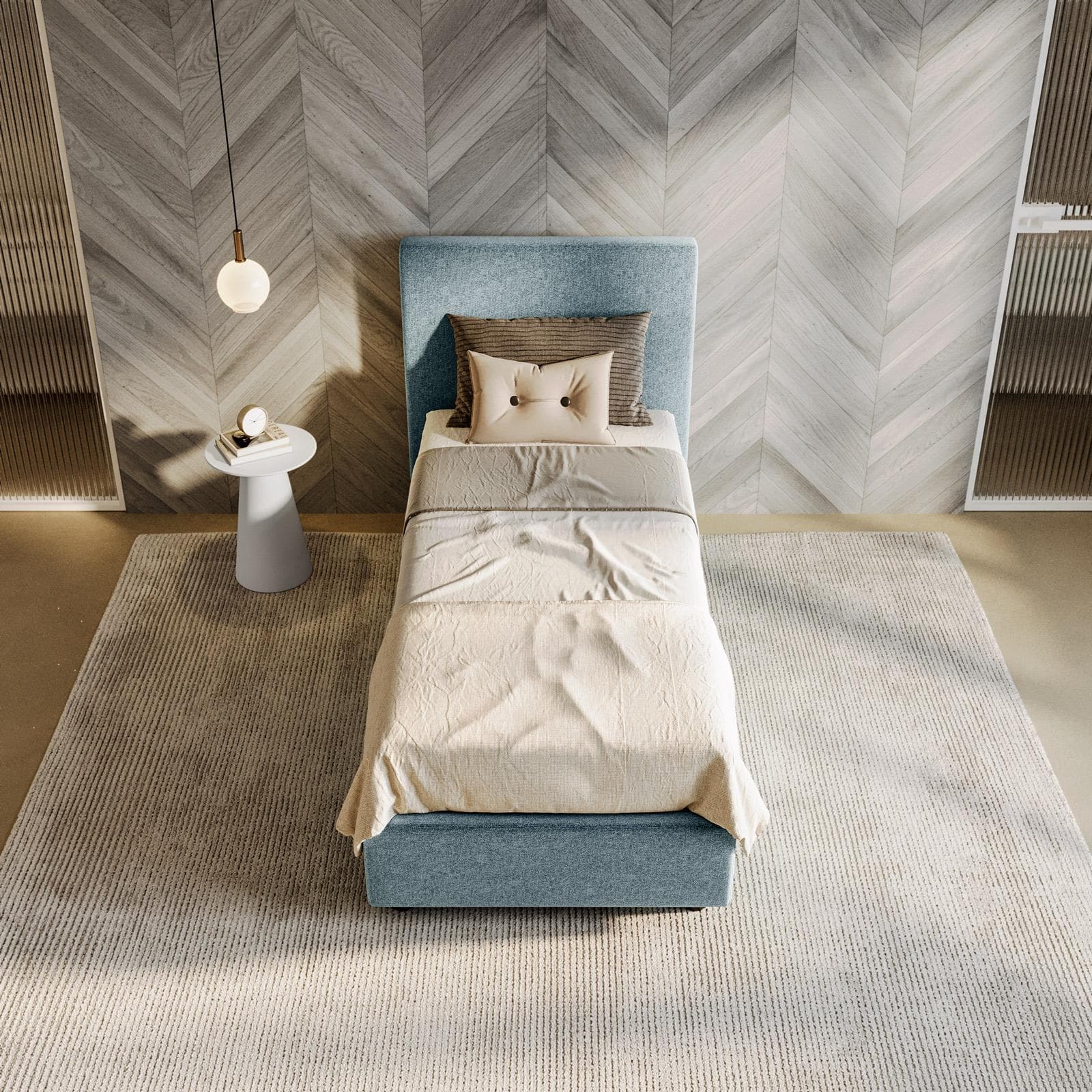 Letto singolo contenitore 80x190 cm in tessuto ciniglia cielo sfoderabile - Hatfield
