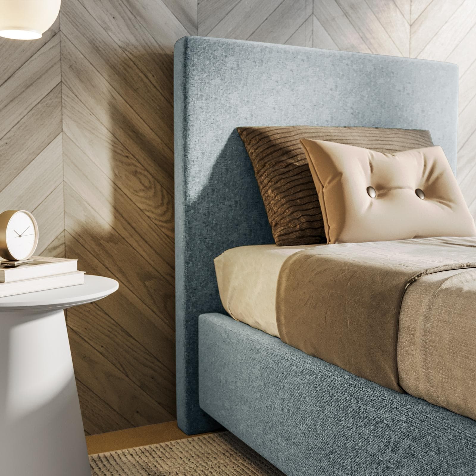 Letto singolo contenitore 80x190 cm in tessuto ciniglia cielo sfoderabile - Hatfield