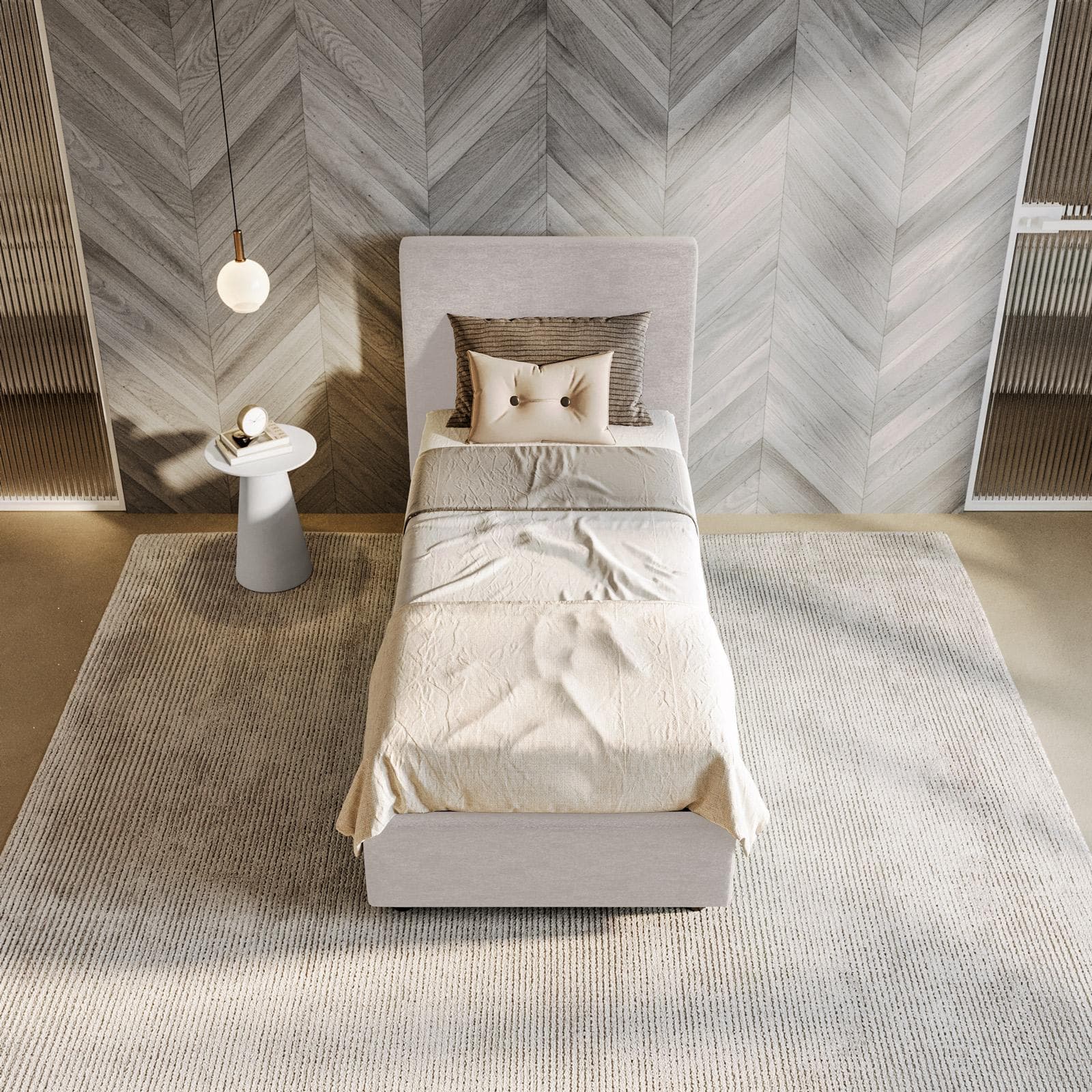 Letto singolo contenitore 80x190 cm in tessuto effetto maglia ghiaccio sfoderabile - Hatfield