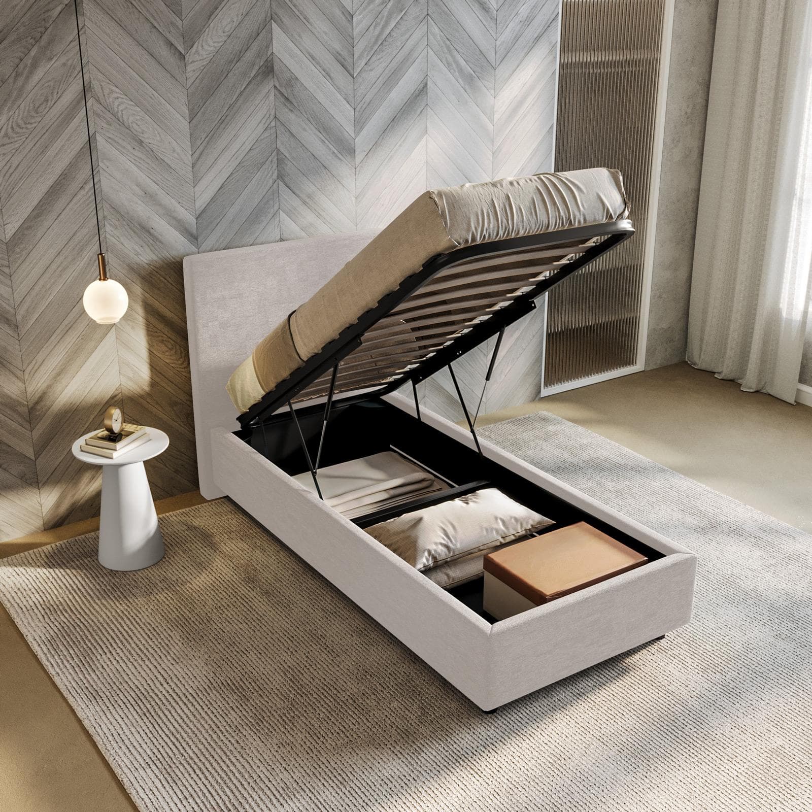 Letto singolo contenitore 80x190 cm in tessuto effetto maglia ghiaccio sfoderabile - Hatfield