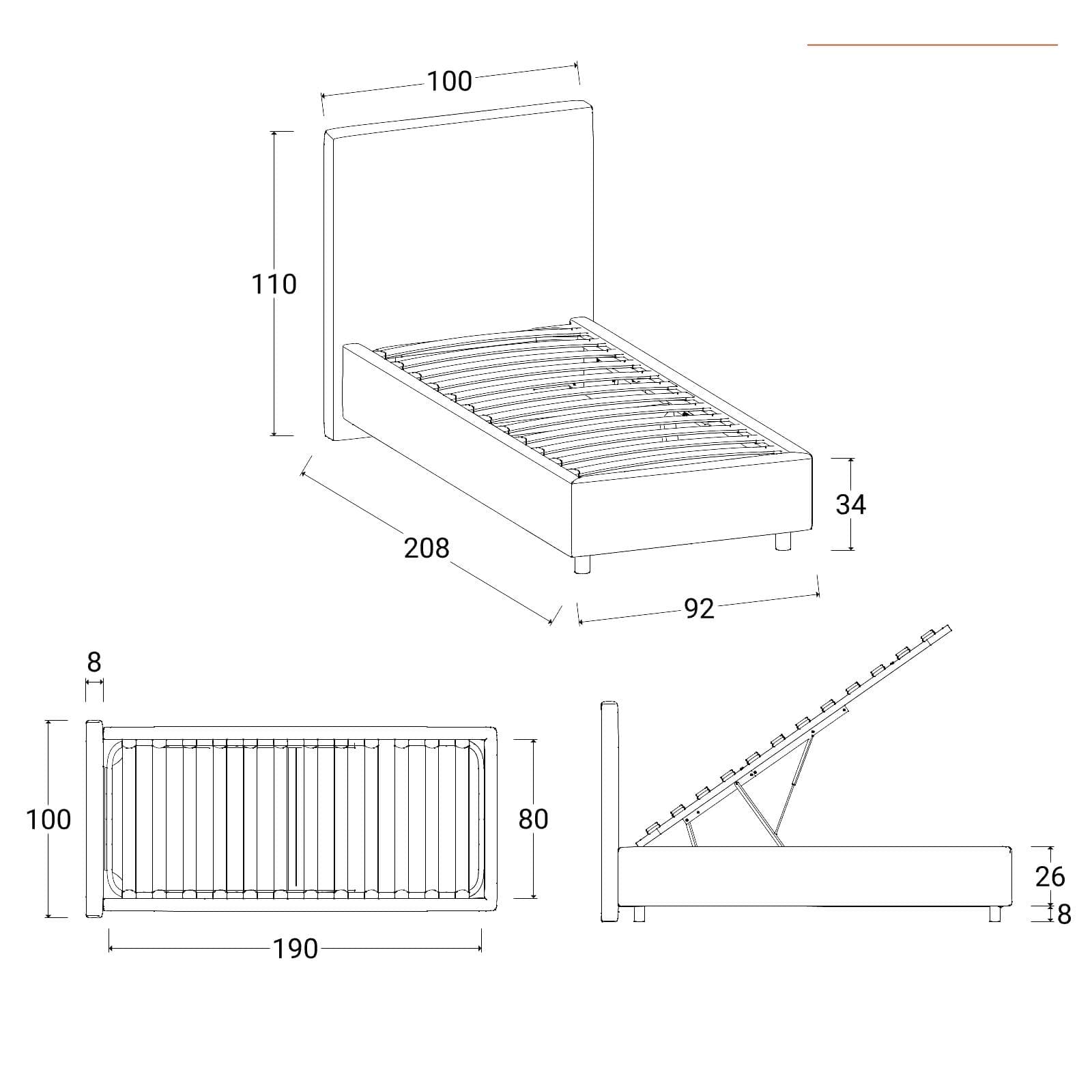 Letto singolo contenitore 80x190 cm in tessuto effetto maglia ghiaccio sfoderabile - Hatfield