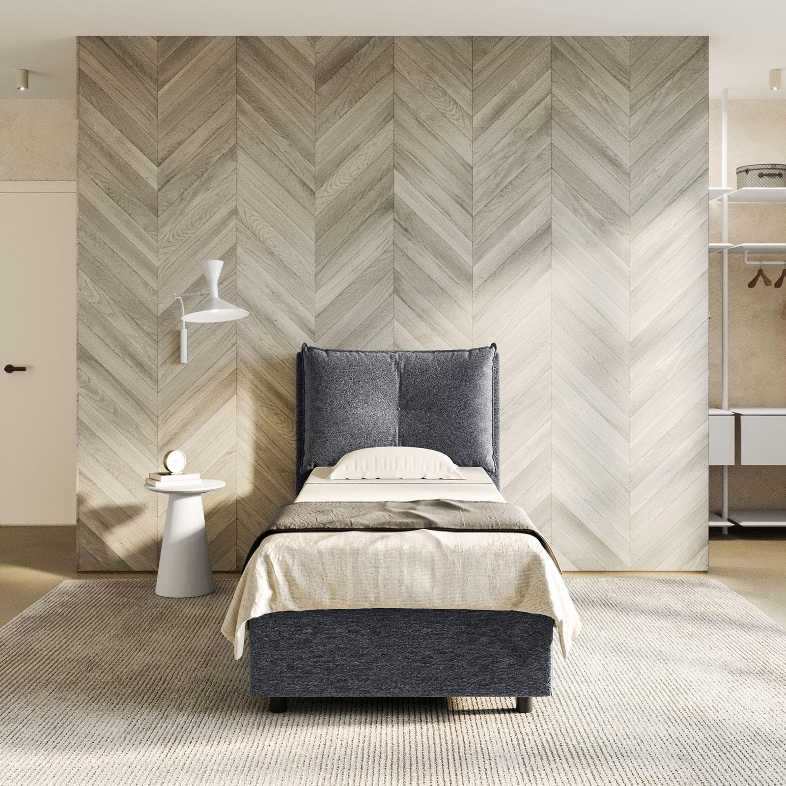 Letto singolo contenitore 80x190 cm in tessuto effetto maglia grigio sfoderabile - Priory