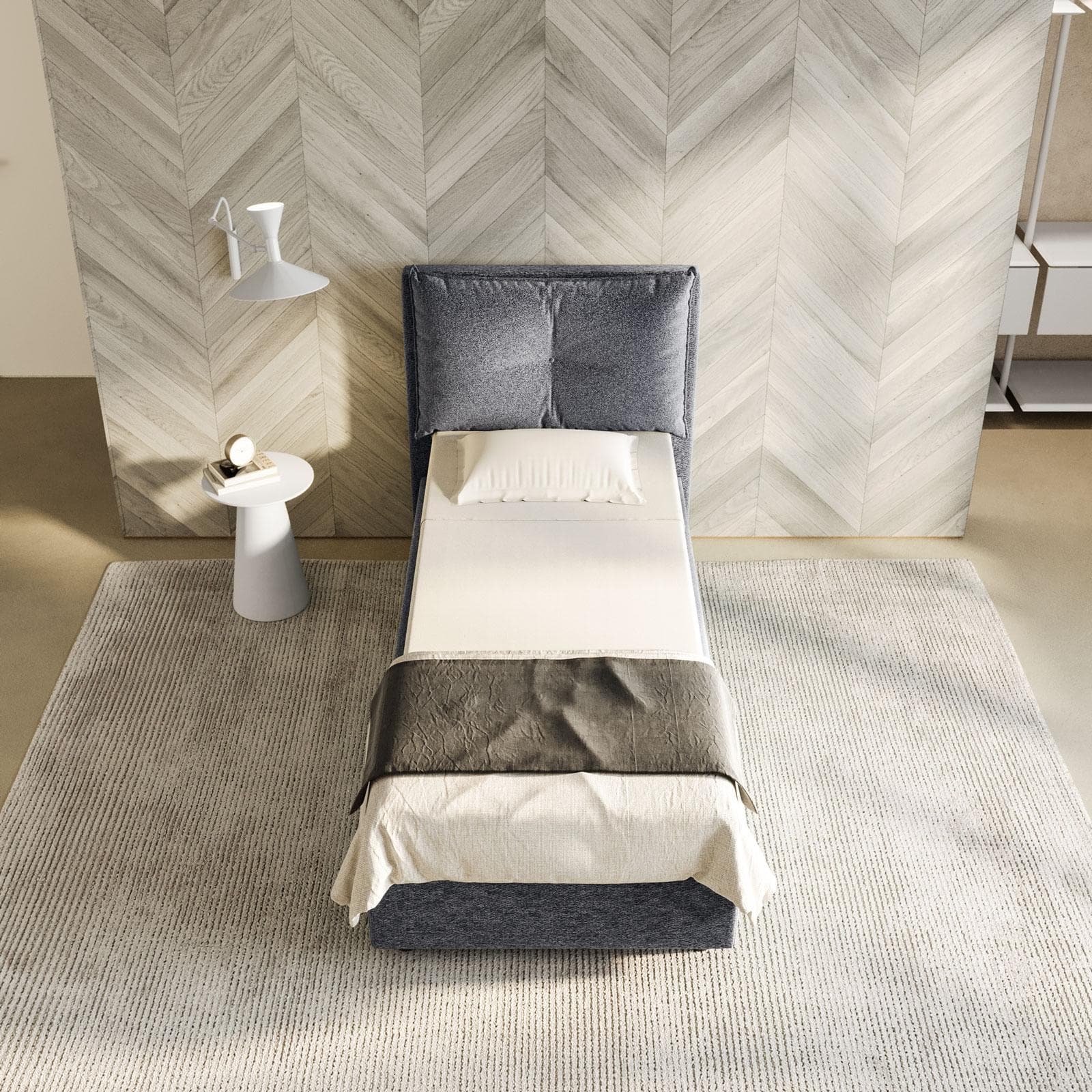 Letto singolo contenitore 80x190 cm in tessuto effetto maglia grigio sfoderabile - Priory