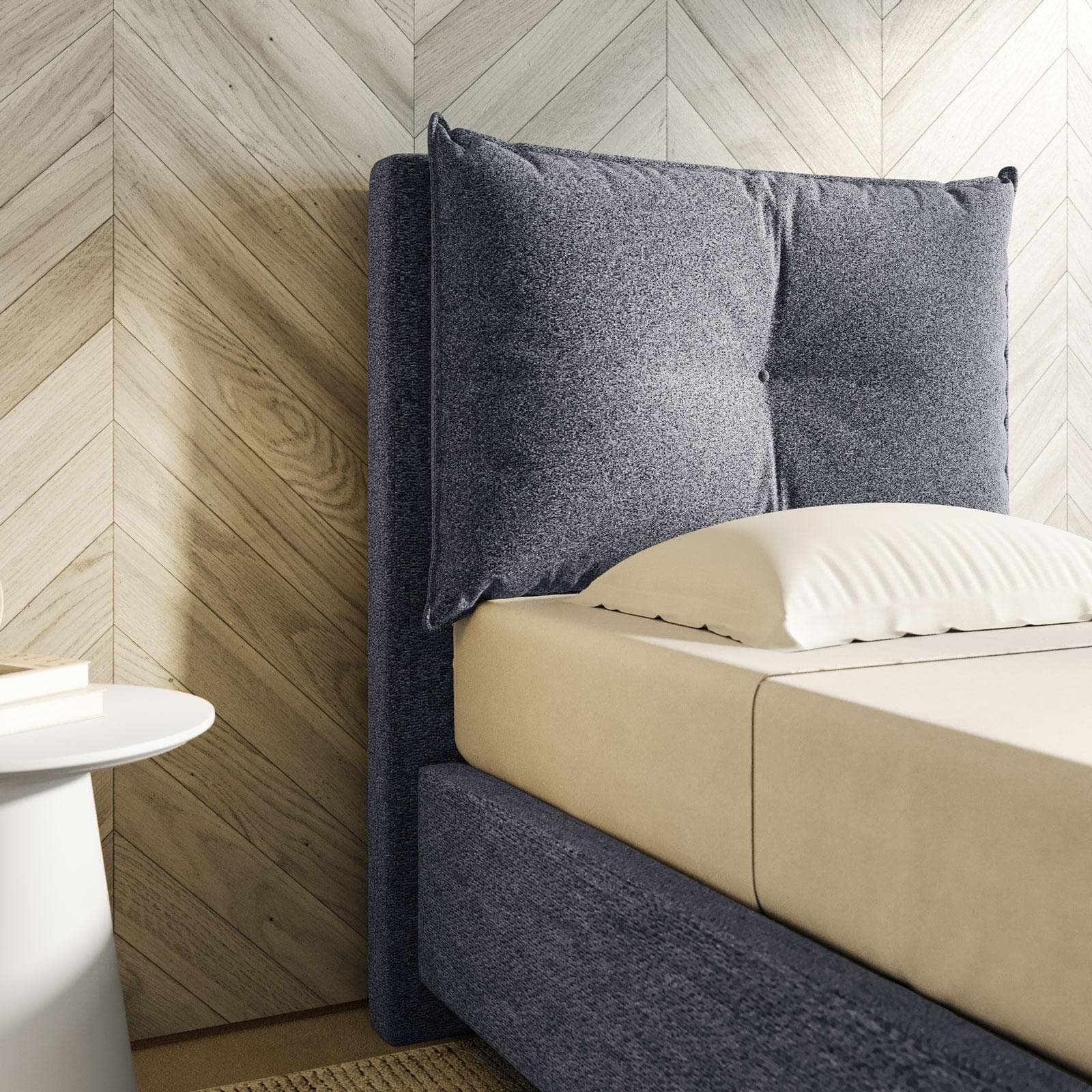 Letto singolo contenitore 80x190 cm in tessuto effetto maglia grigio sfoderabile - Priory