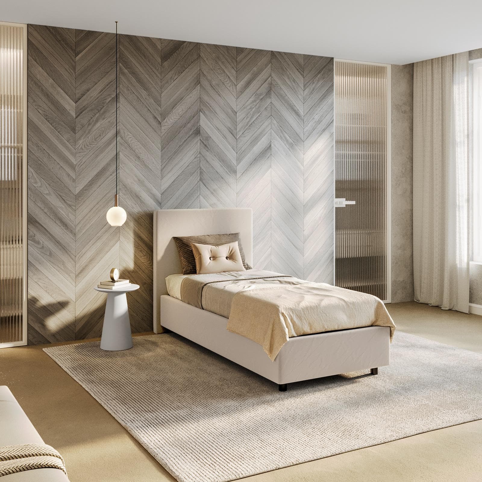 Letto singolo contenitore 80x190 cm in velluto beige sfoderabile - Hatfield