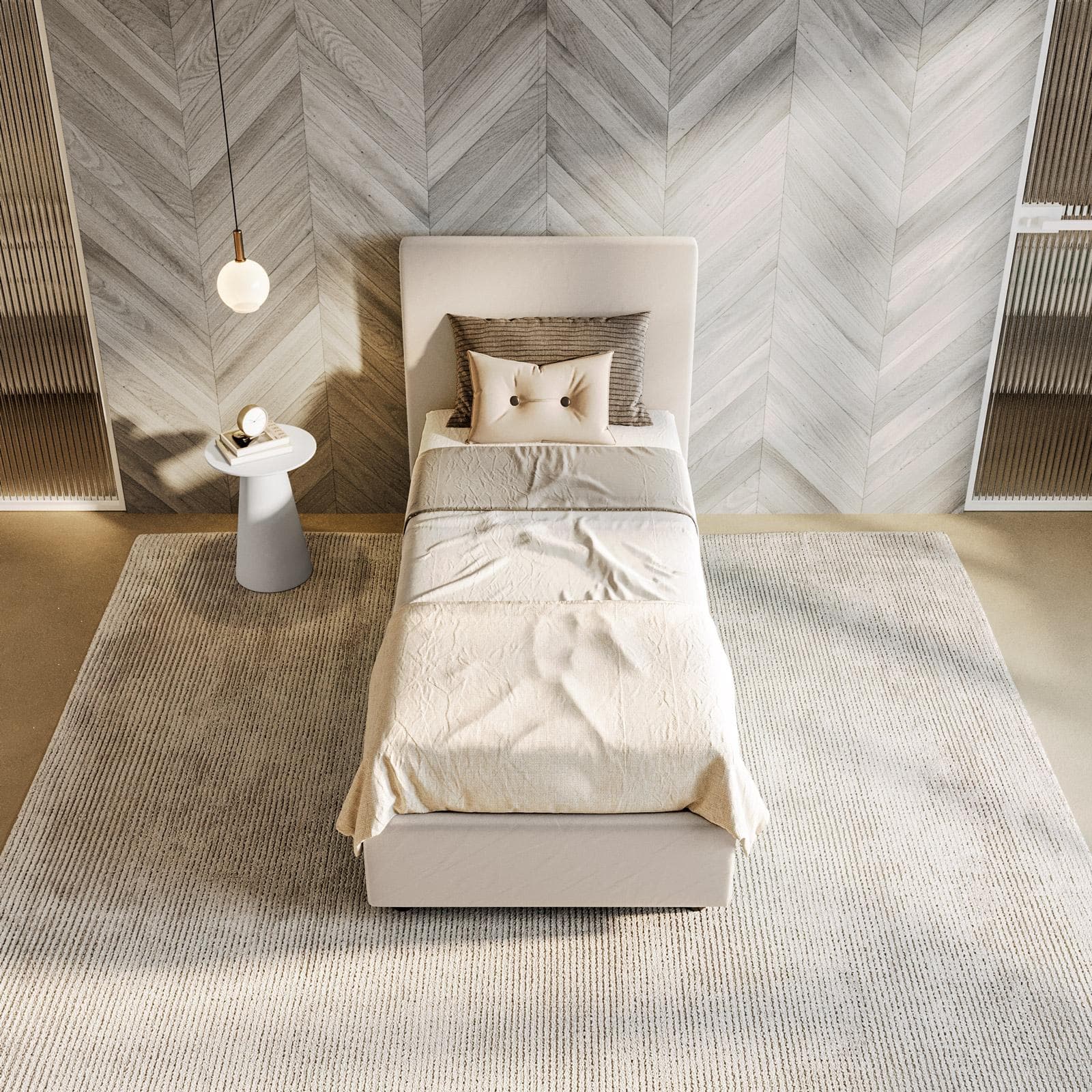 Letto singolo contenitore 80x190 cm in velluto beige sfoderabile - Hatfield