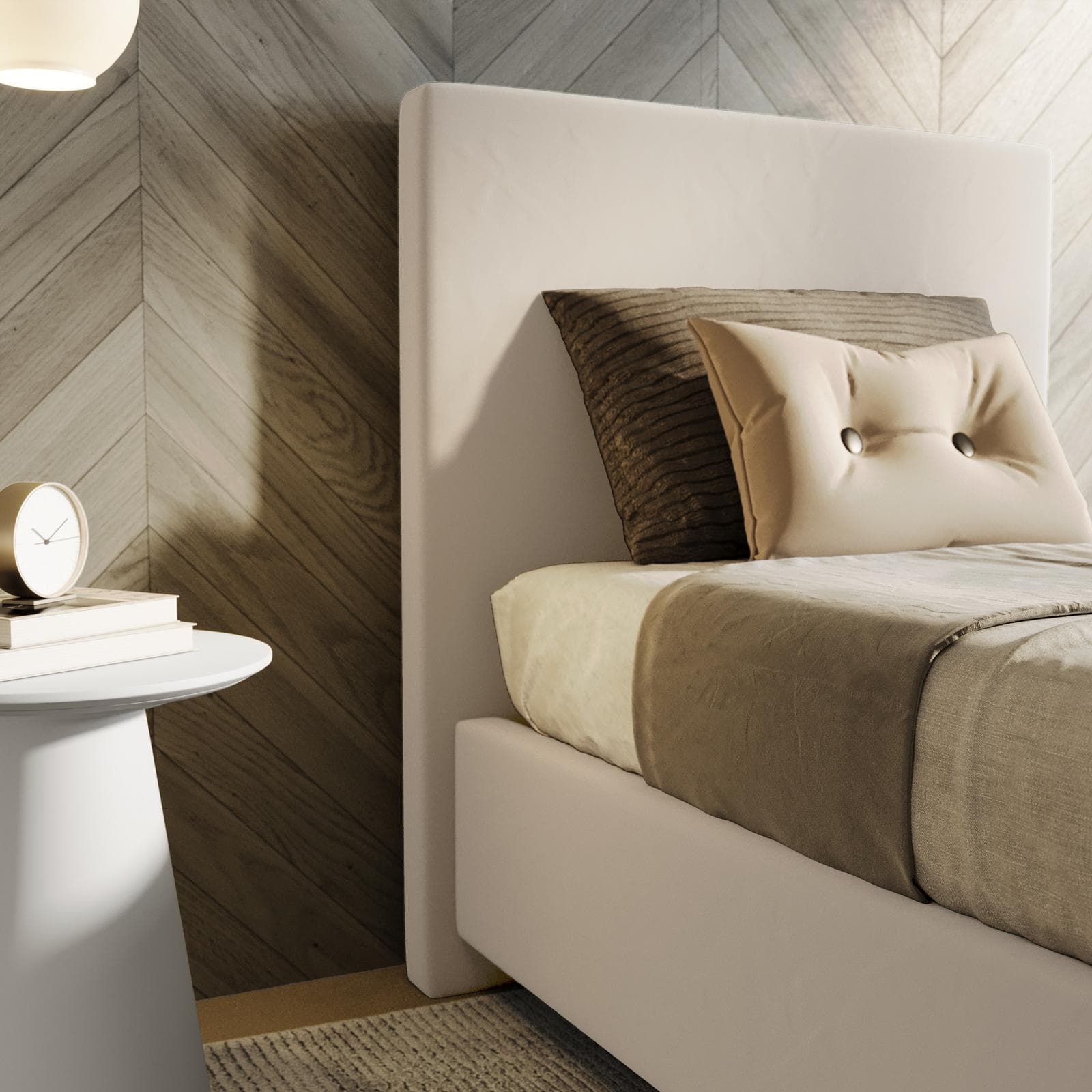 Letto singolo contenitore 80x190 cm in velluto beige sfoderabile - Hatfield