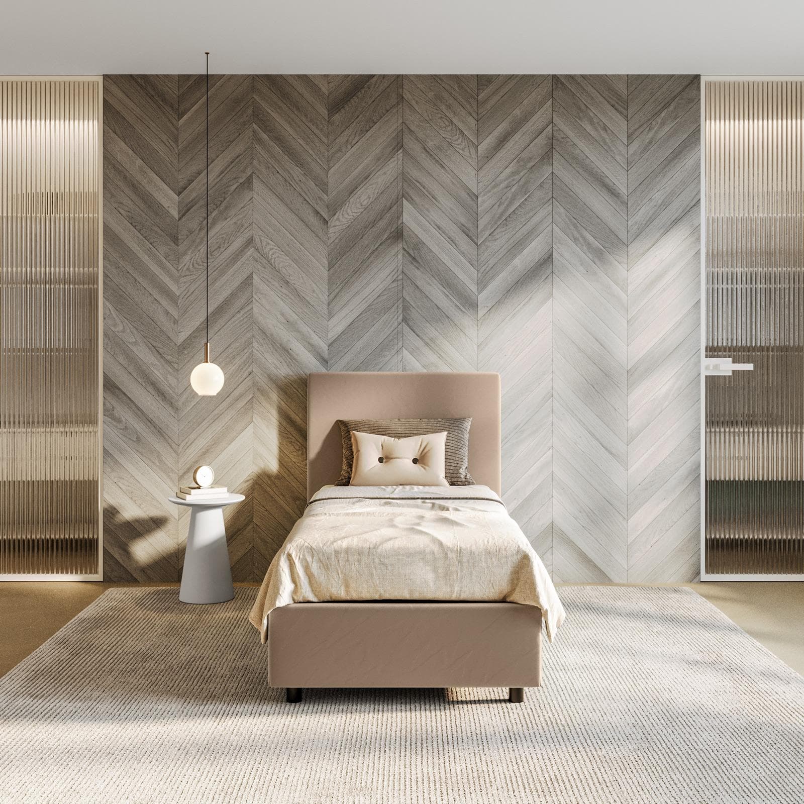Letto singolo contenitore 80x190 cm in velluto tortora sfoderabile - Hatfield