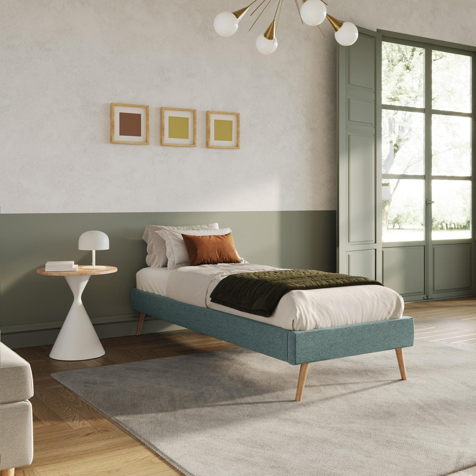 Letto singolo sommier 80x200 cm in tessuto effetto maglia verde salvia - Anker