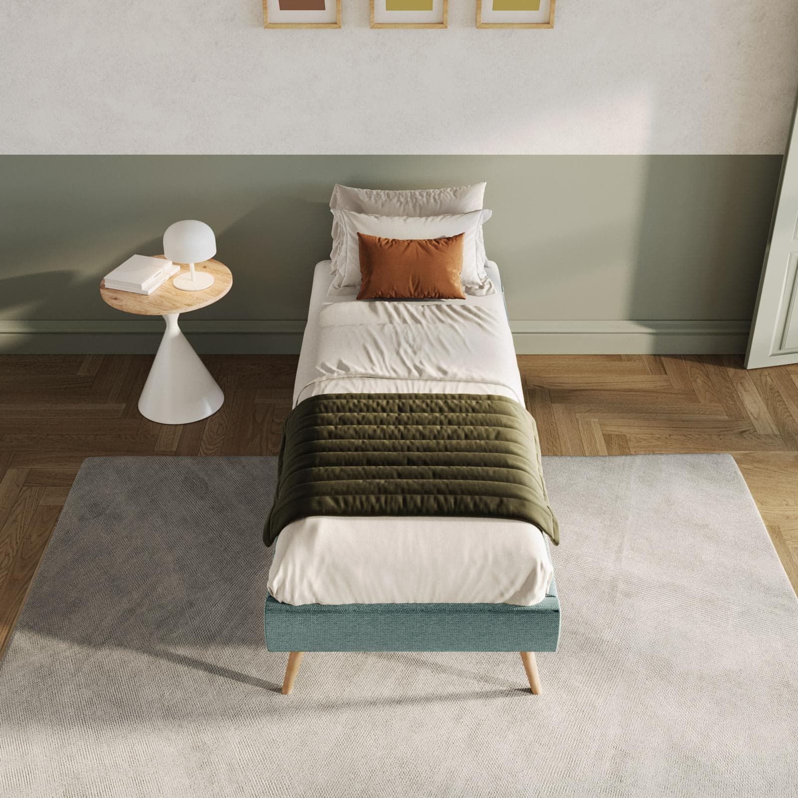 Letto singolo sommier 80x200 cm in tessuto effetto maglia verde salvia - Anker