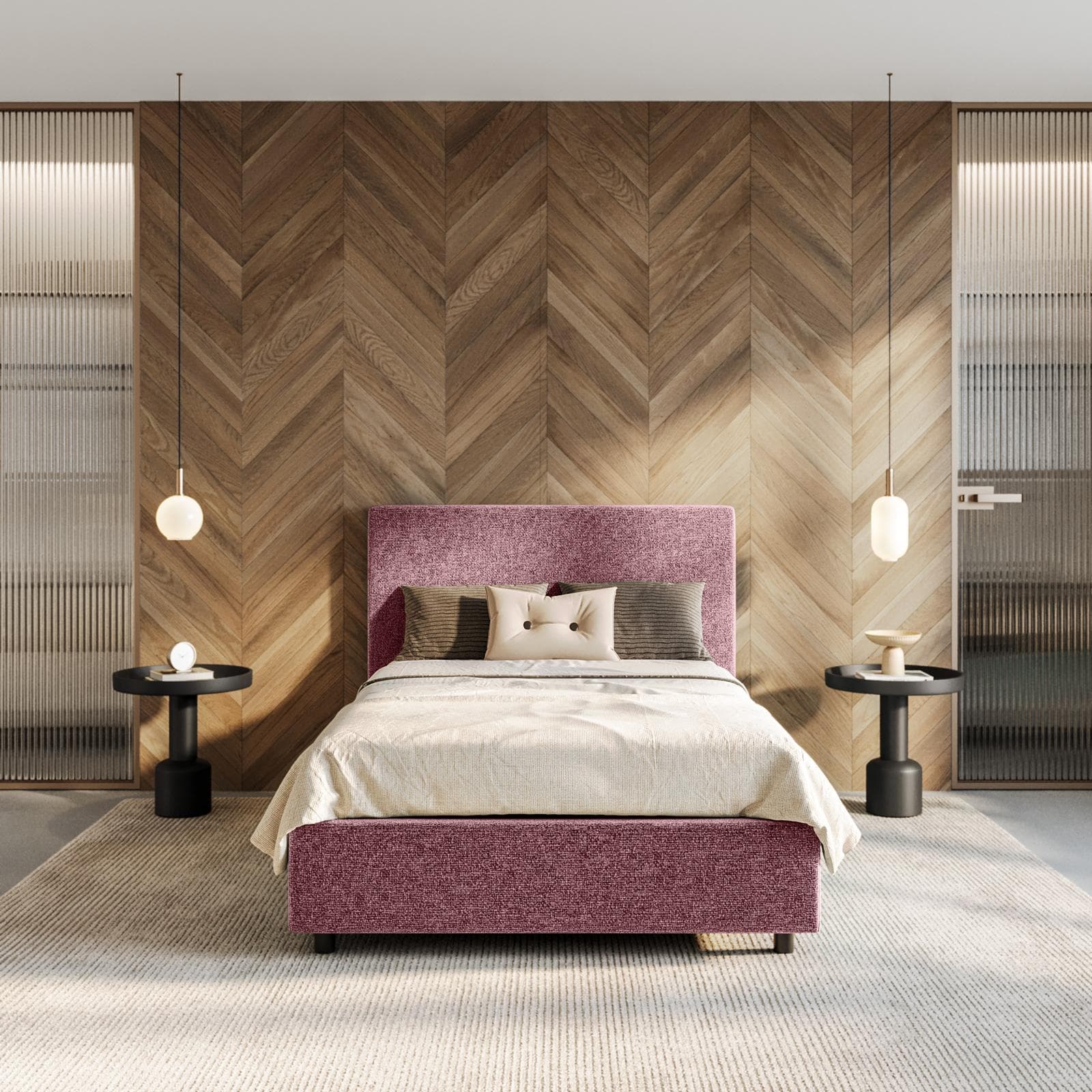 Letto una piazza e mezza contenitore 120x190 cm in tessuto ciniglia glicine sfoderabile - Hatfield