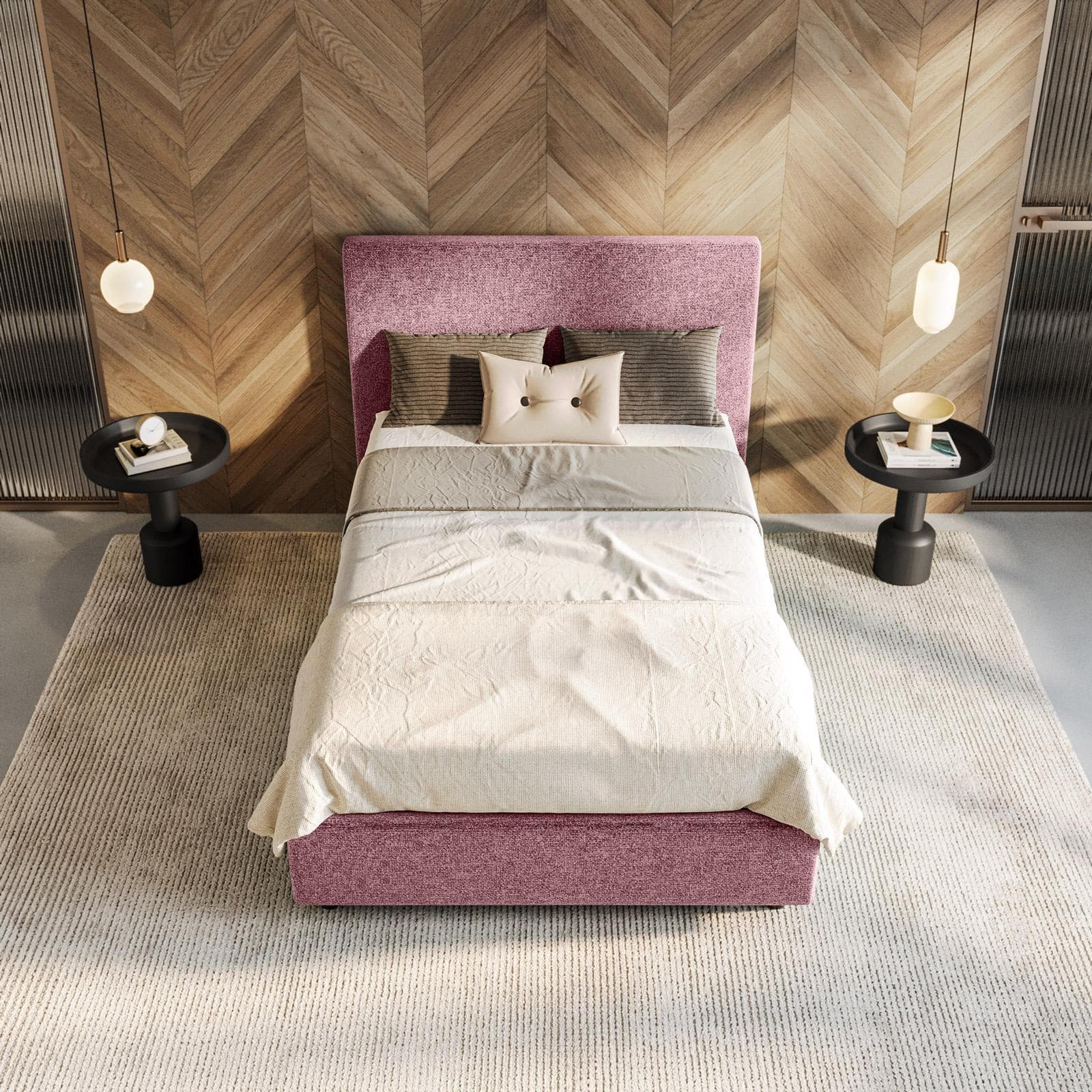 Letto una piazza e mezza contenitore 120x190 cm in tessuto ciniglia glicine sfoderabile - Hatfield