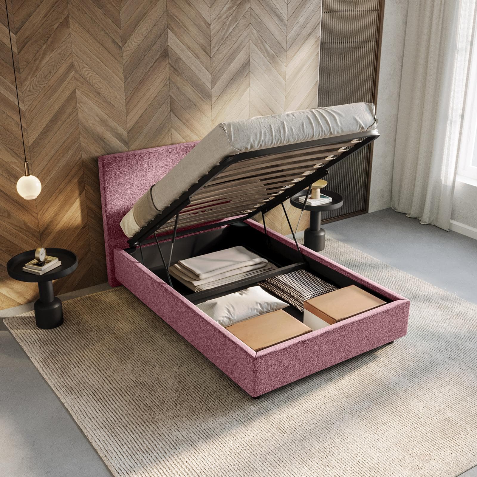 Letto una piazza e mezza contenitore 120x190 cm in tessuto ciniglia glicine sfoderabile - Hatfield