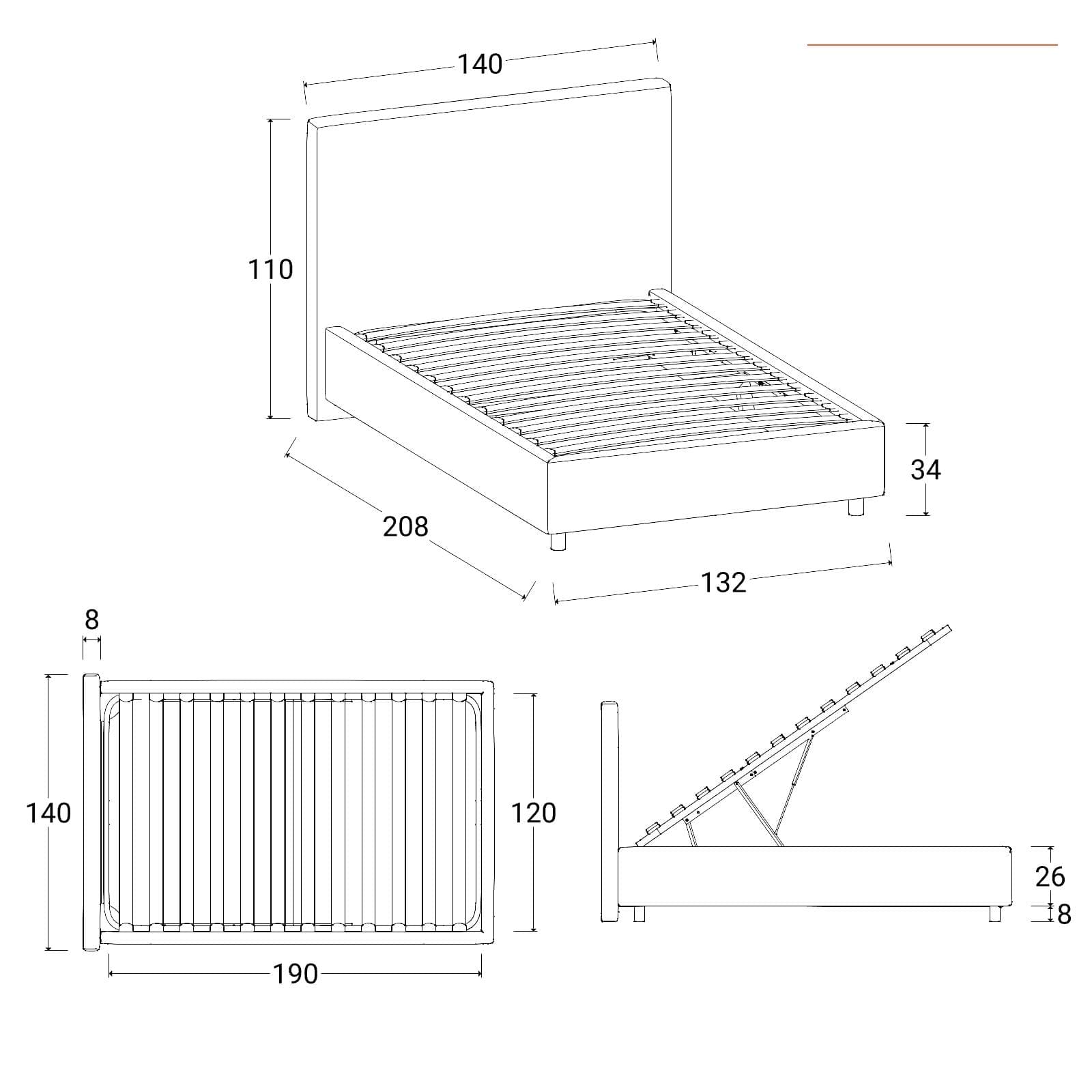 Letto una piazza e mezza contenitore 120x190 cm in tessuto ciniglia glicine sfoderabile - Hatfield