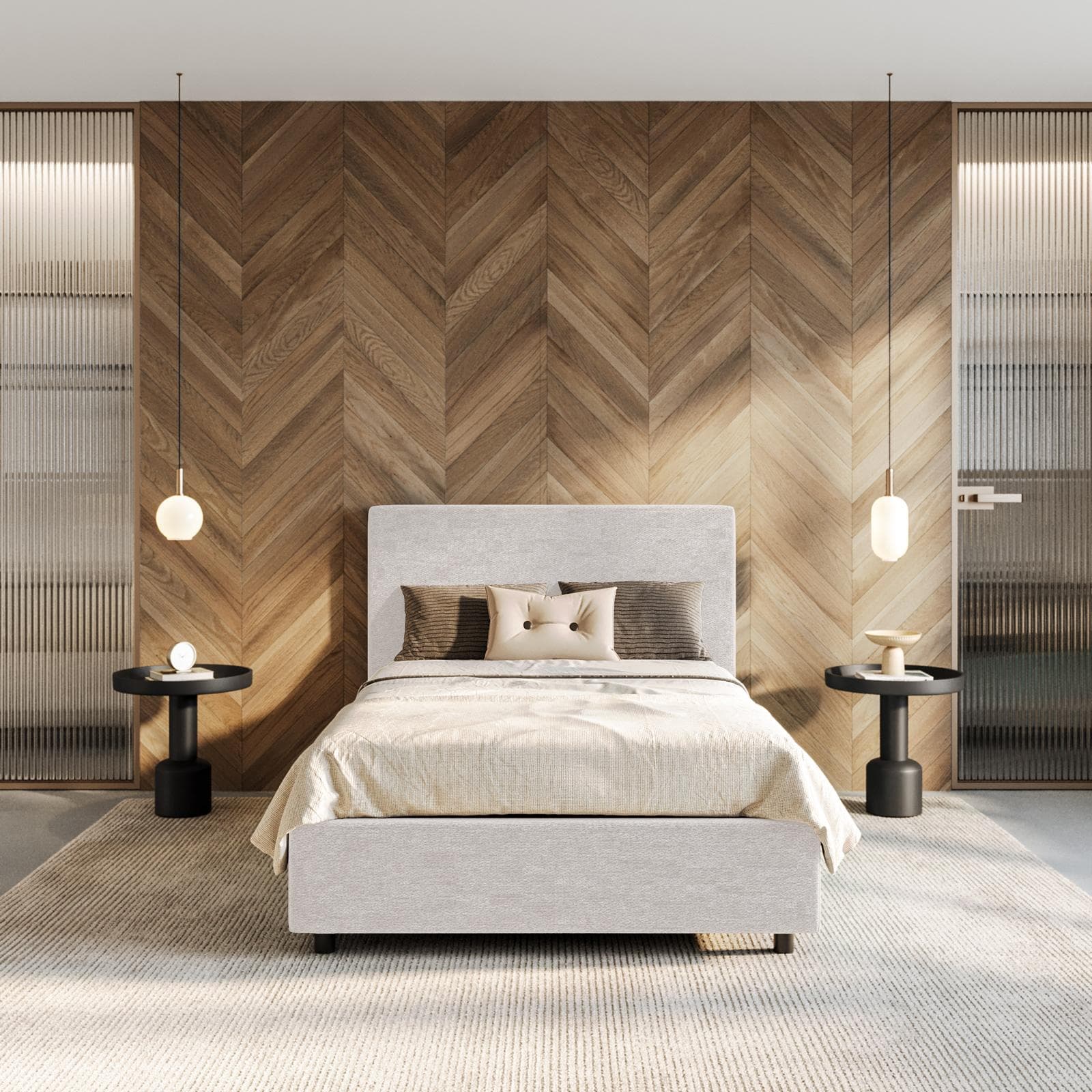 Letto una piazza e mezza contenitore 120x190 cm in tessuto effetto maglia ghiaccio sfoderabile - Hatfield