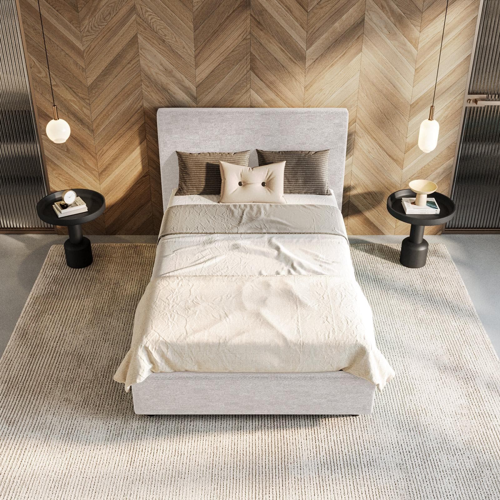 Letto una piazza e mezza contenitore 120x190 cm in tessuto effetto maglia ghiaccio sfoderabile - Hatfield