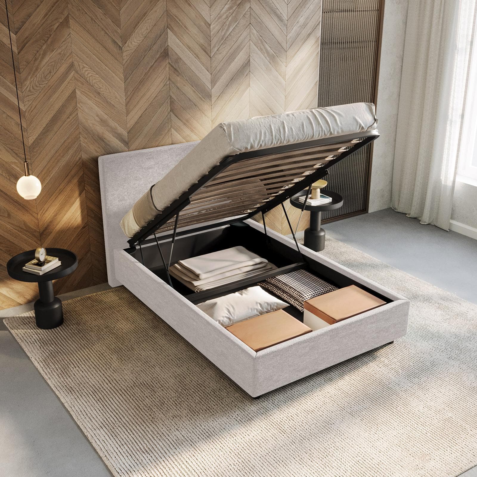 Letto una piazza e mezza contenitore 120x190 cm in tessuto effetto maglia ghiaccio sfoderabile - Hatfield