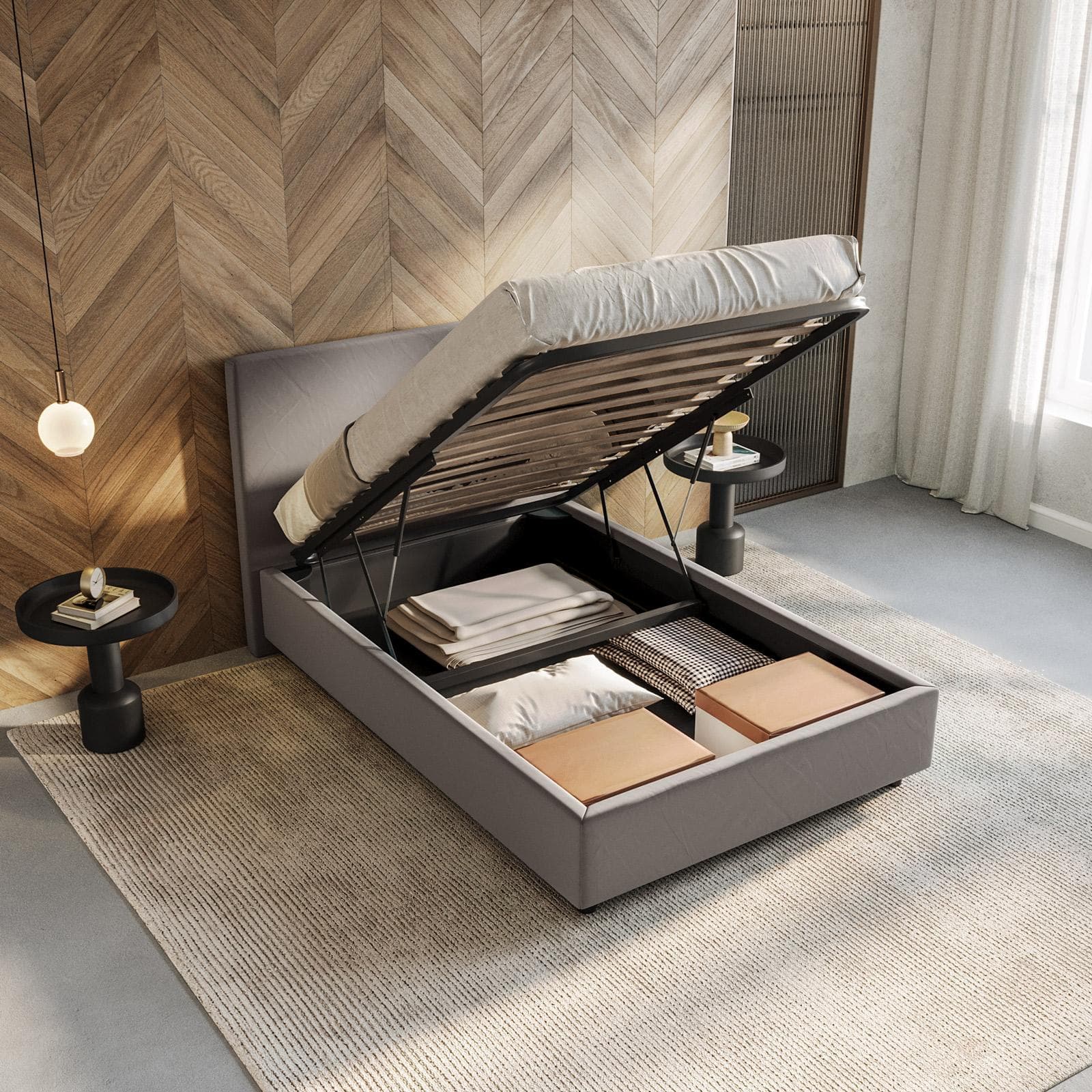 Letto una piazza e mezza contenitore 120x190 cm in velluto grigio sfoderabile - Hatfield