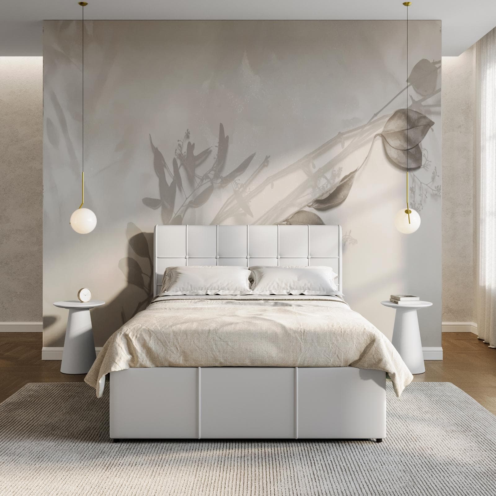 Letto una piazza e mezza con contenitore 120x190 cm imbottito in similpelle bianca - Bedz
