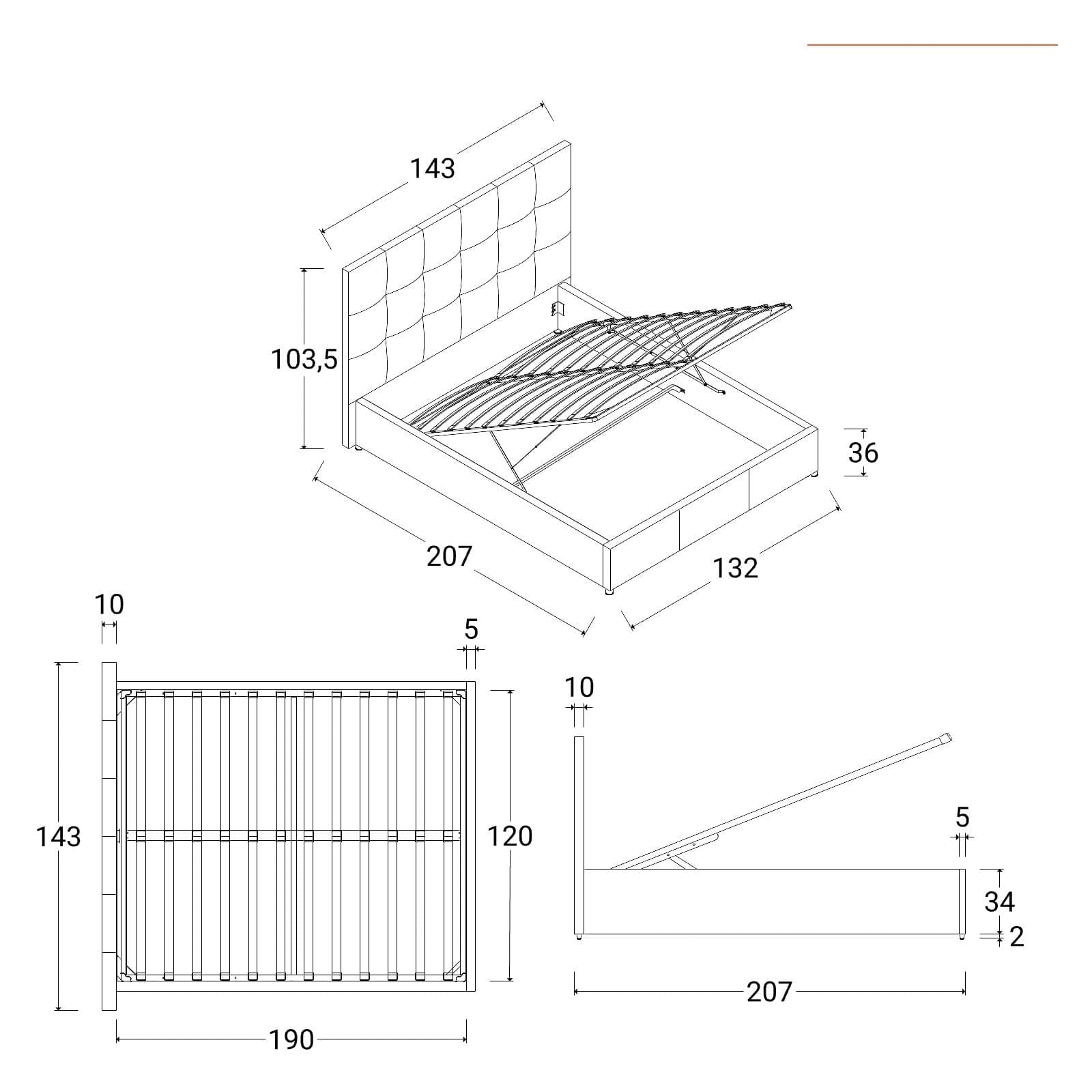 Letto una piazza e mezza con contenitore 120x190 cm imbottito in similpelle bianca - Bedz