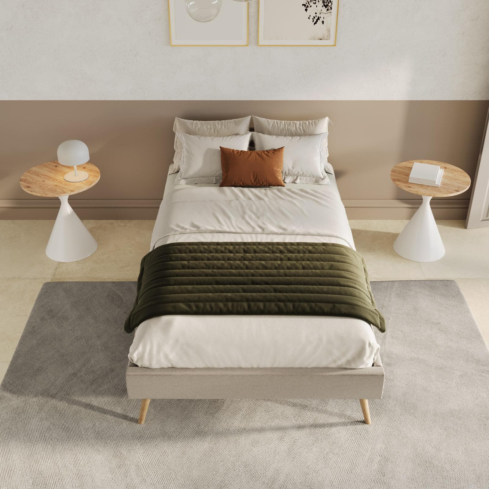Letto una piazza e mezza sommier 120x200 cm in tessuto effetto maglia beige - Anker