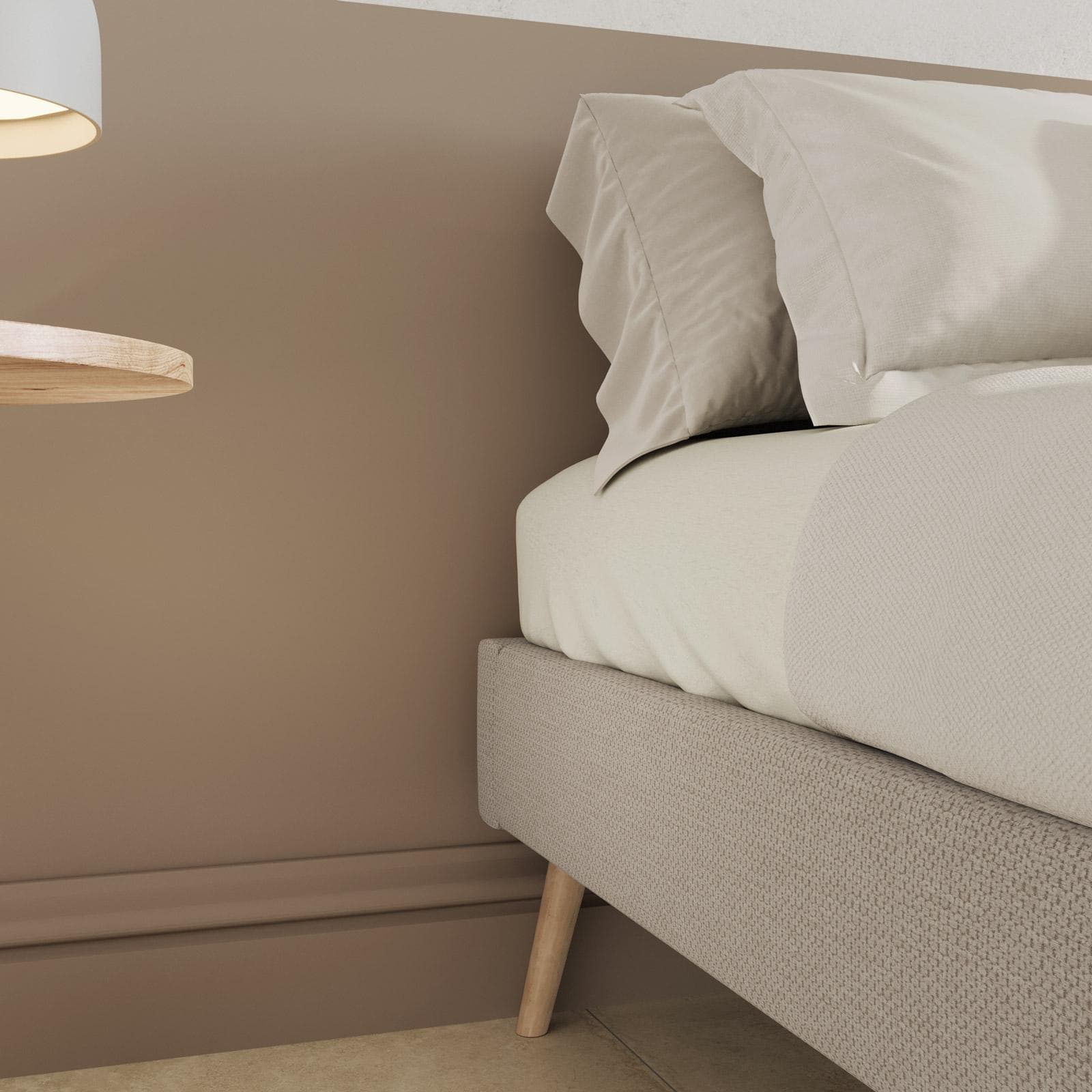 Letto una piazza e mezza sommier 120x200 cm in tessuto effetto maglia beige - Anker