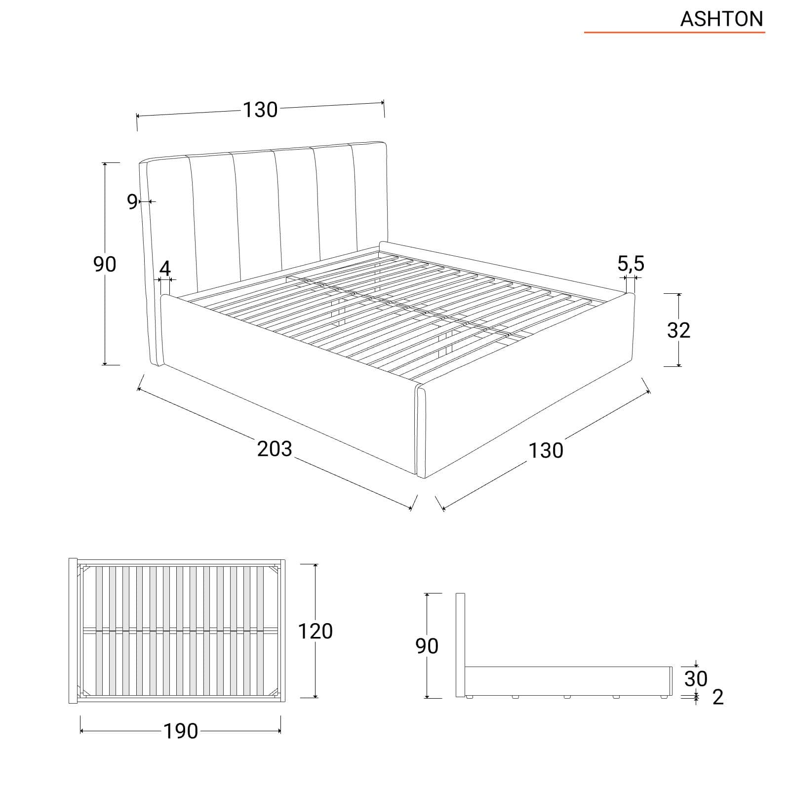 Letto una piazza e mezzo 120x190 cm in tessuto tortora chiaro - Ashton