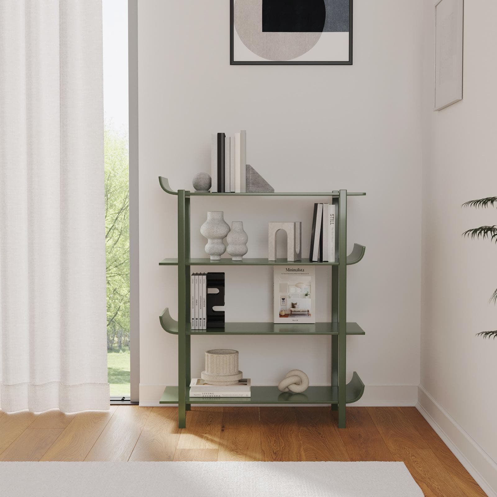 Libreria 100x120h cm in metallo verde lucido con 4 ripiani - Lorfar