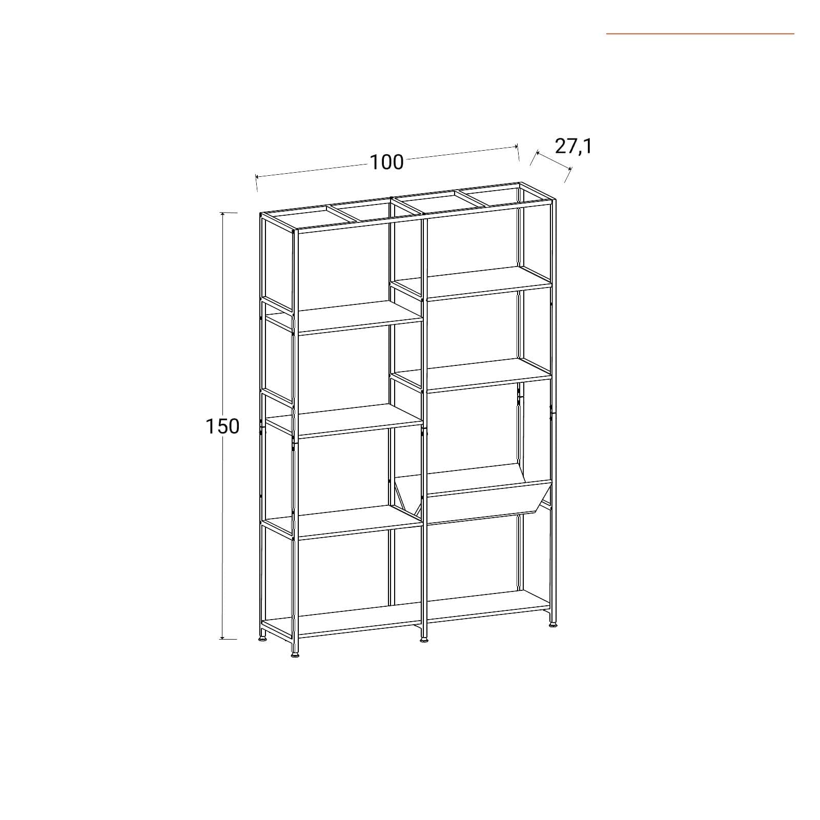 Libreria 100x150h cm effetto rovere chiaro e acciaio nero con 8 ripiani - Grim