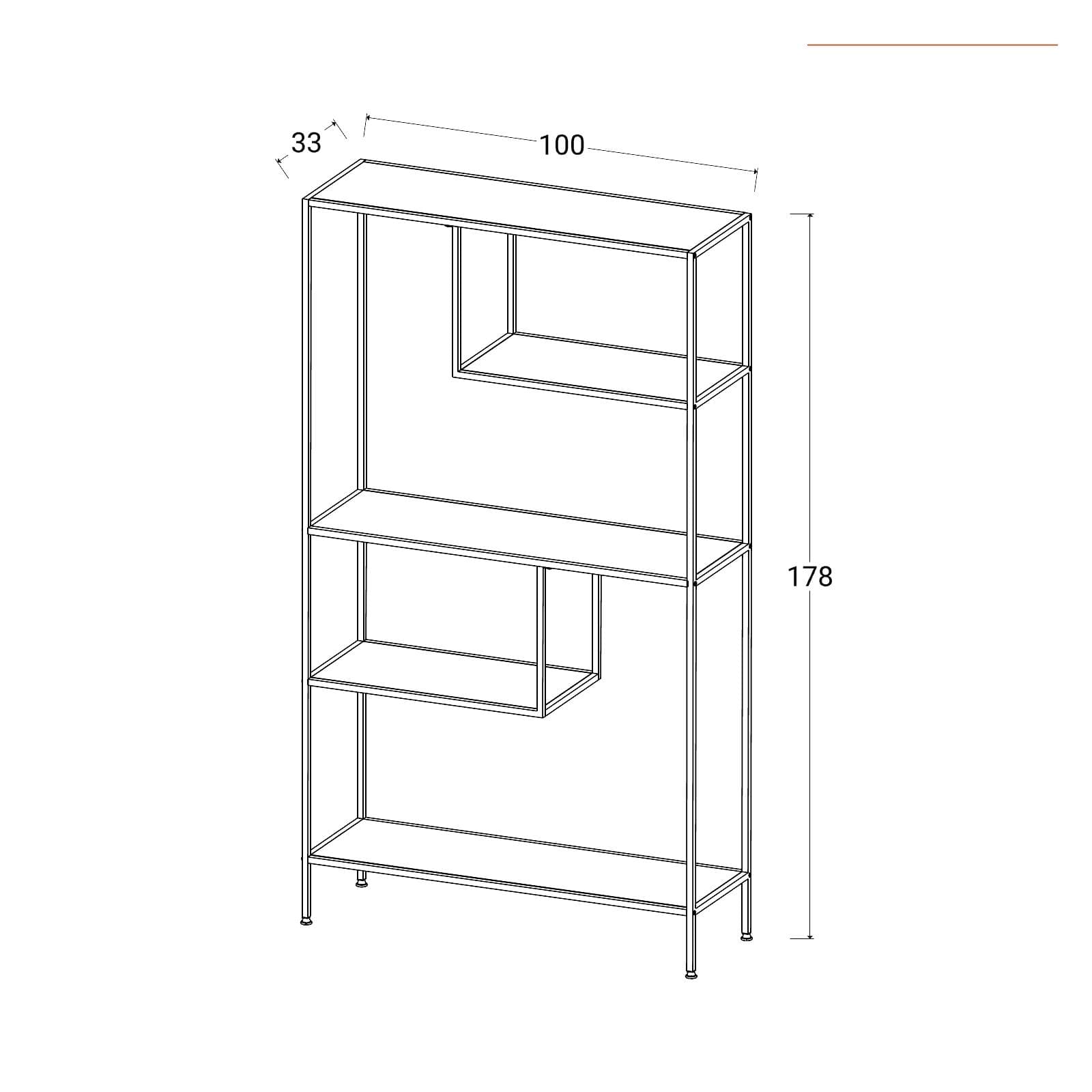 Libreria 100x178h cm effetto rovere selvatico e acciaio nero - Grim