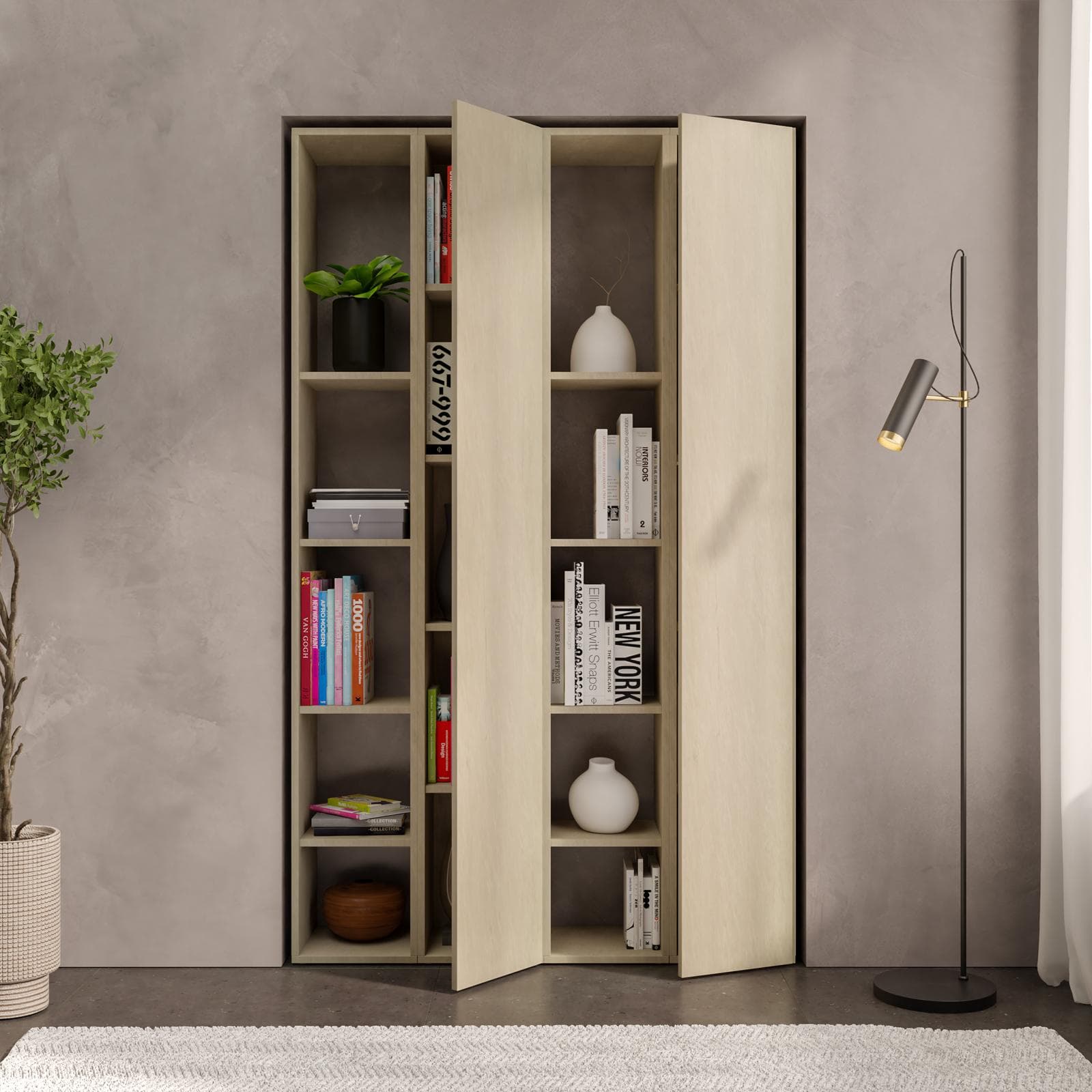 Libreria 111x185h cm 4 elementi argilla con vani a giorno e 2 ante - Clary