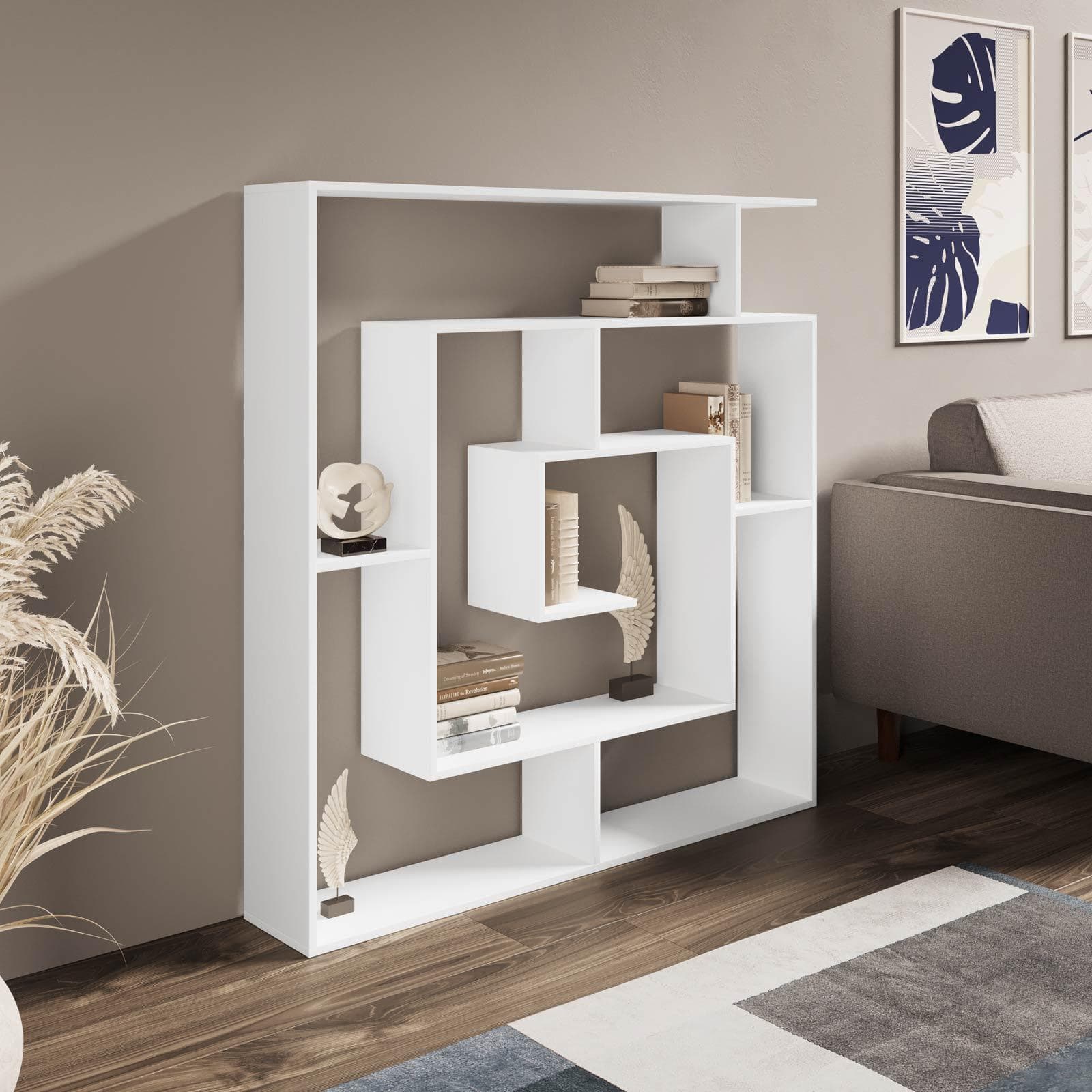 Libreria 125x129h cm bianco opaco con struttura a labirinto - Kantiko