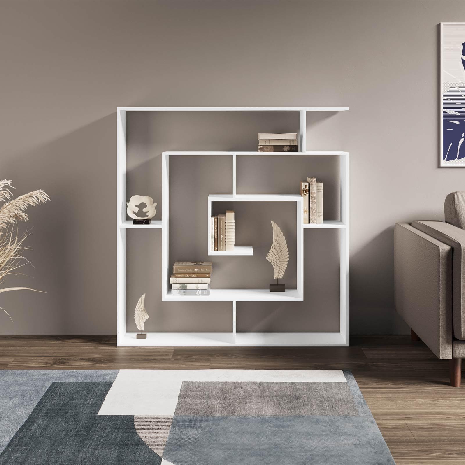 Libreria 125x129h cm bianco opaco con struttura a labirinto - Kantiko